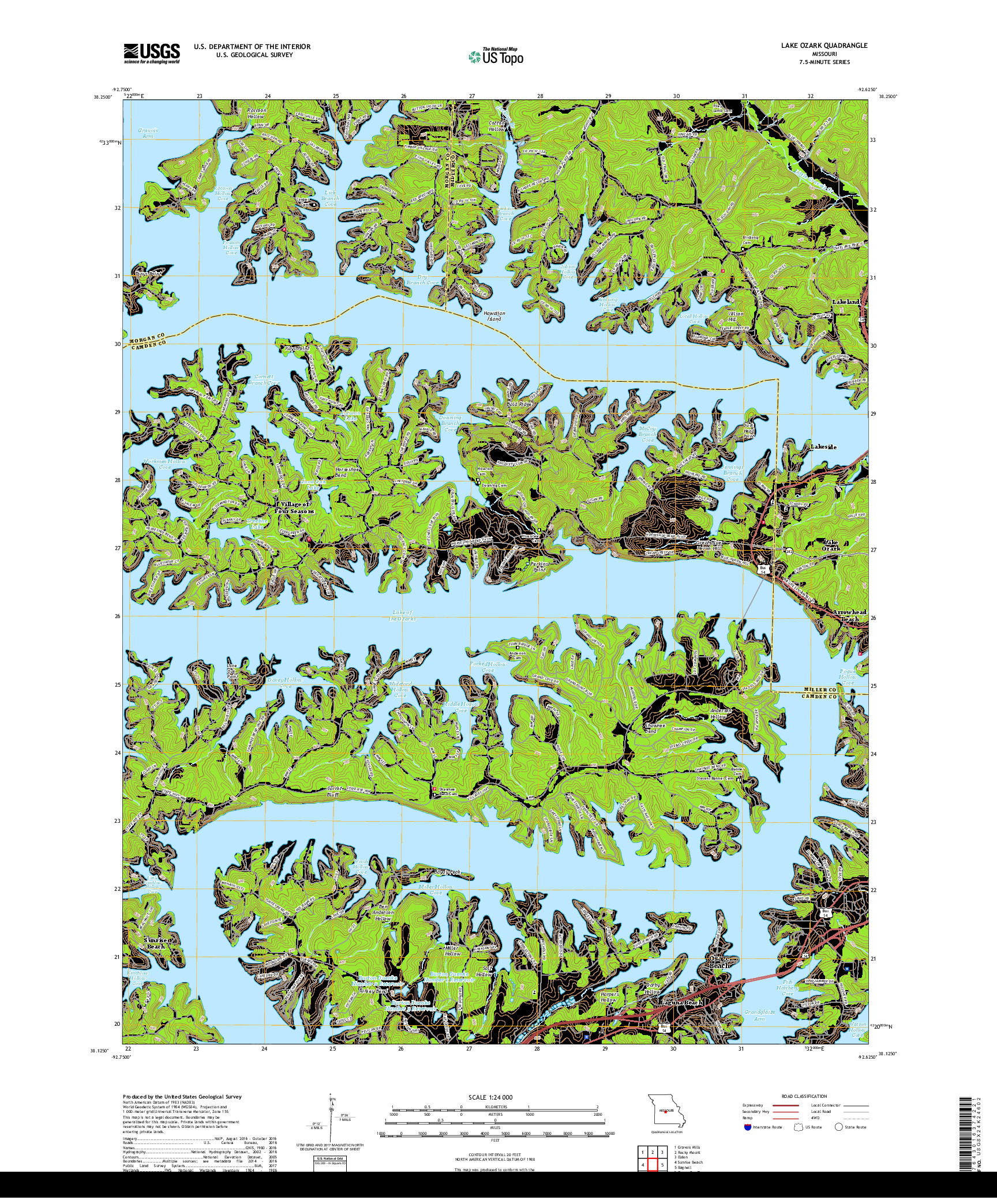 USGS US TOPO 7.5-MINUTE MAP FOR LAKE OZARK, MO 2017