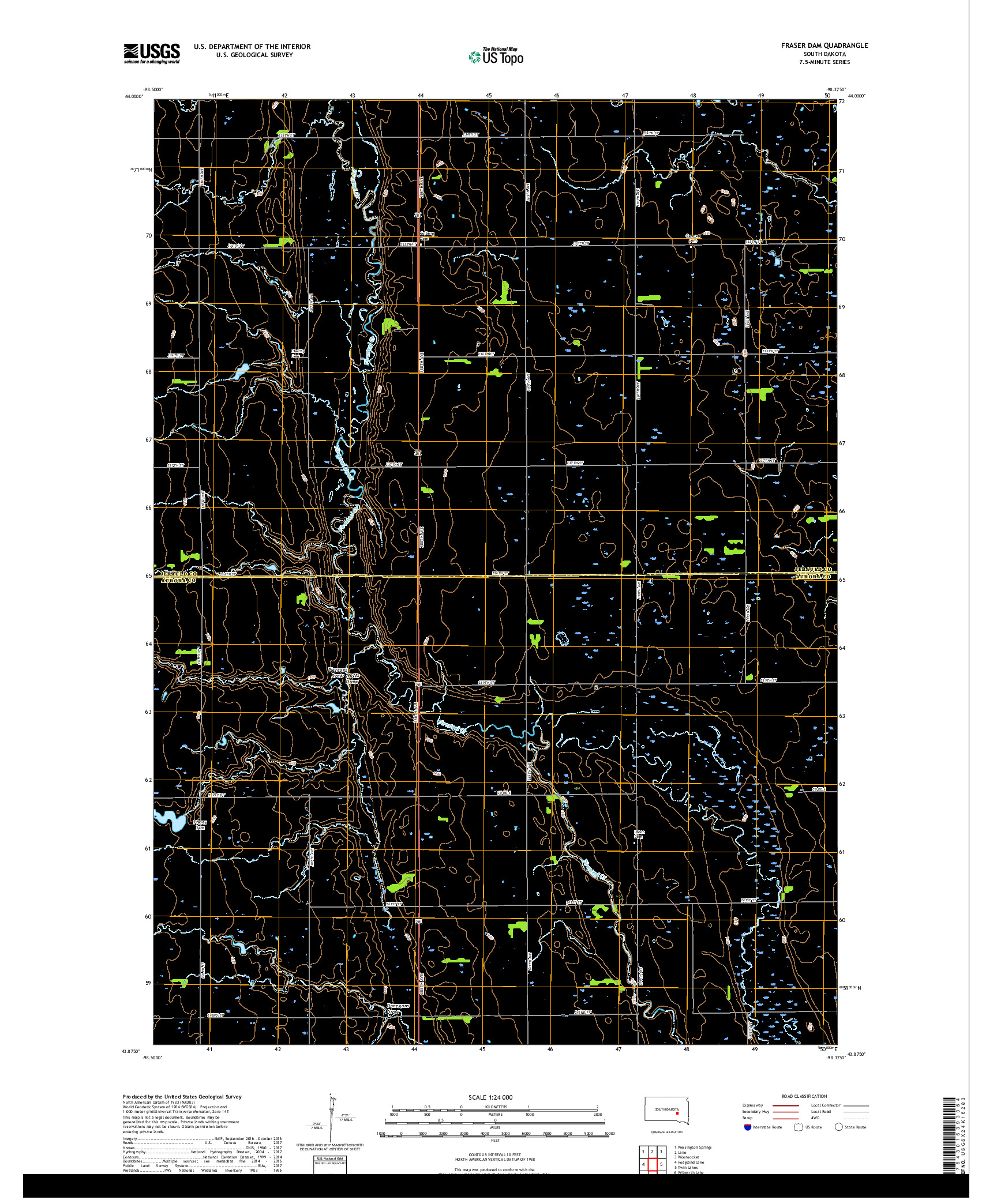 USGS US TOPO 7.5-MINUTE MAP FOR FRASER DAM, SD 2017