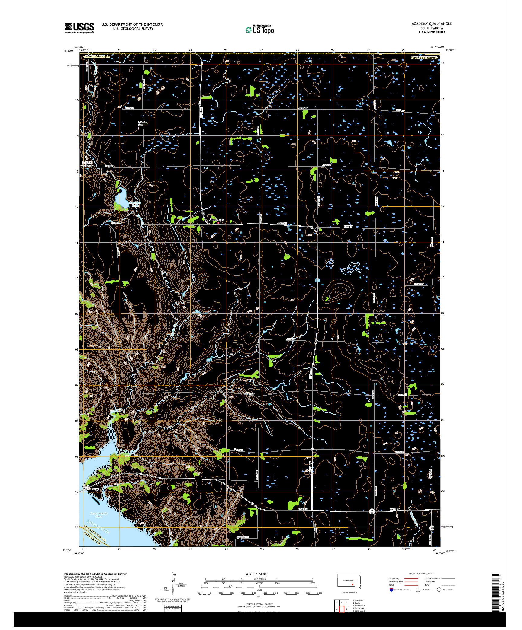 USGS US TOPO 7.5-MINUTE MAP FOR ACADEMY, SD 2017