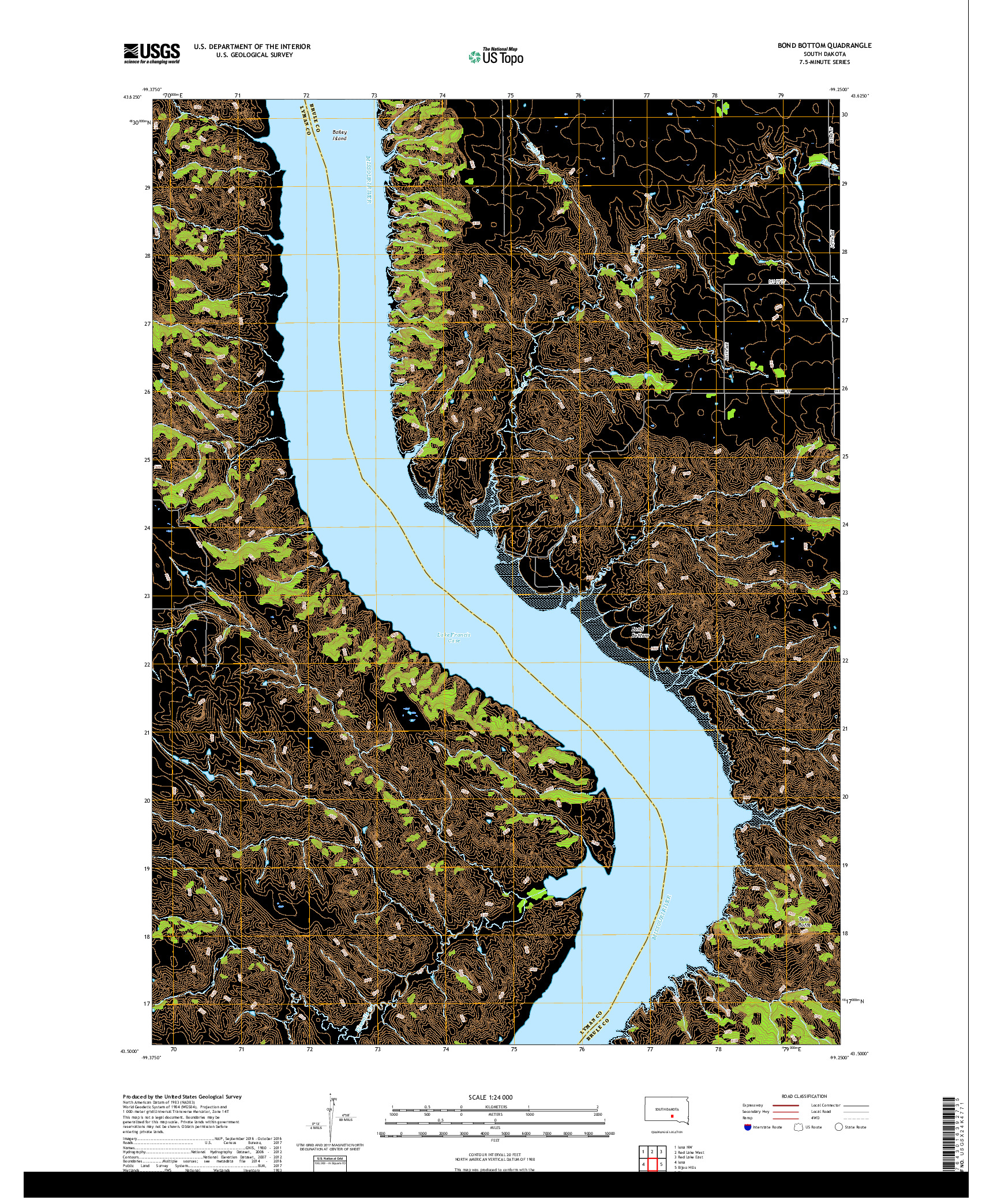 USGS US TOPO 7.5-MINUTE MAP FOR BOND BOTTOM, SD 2017