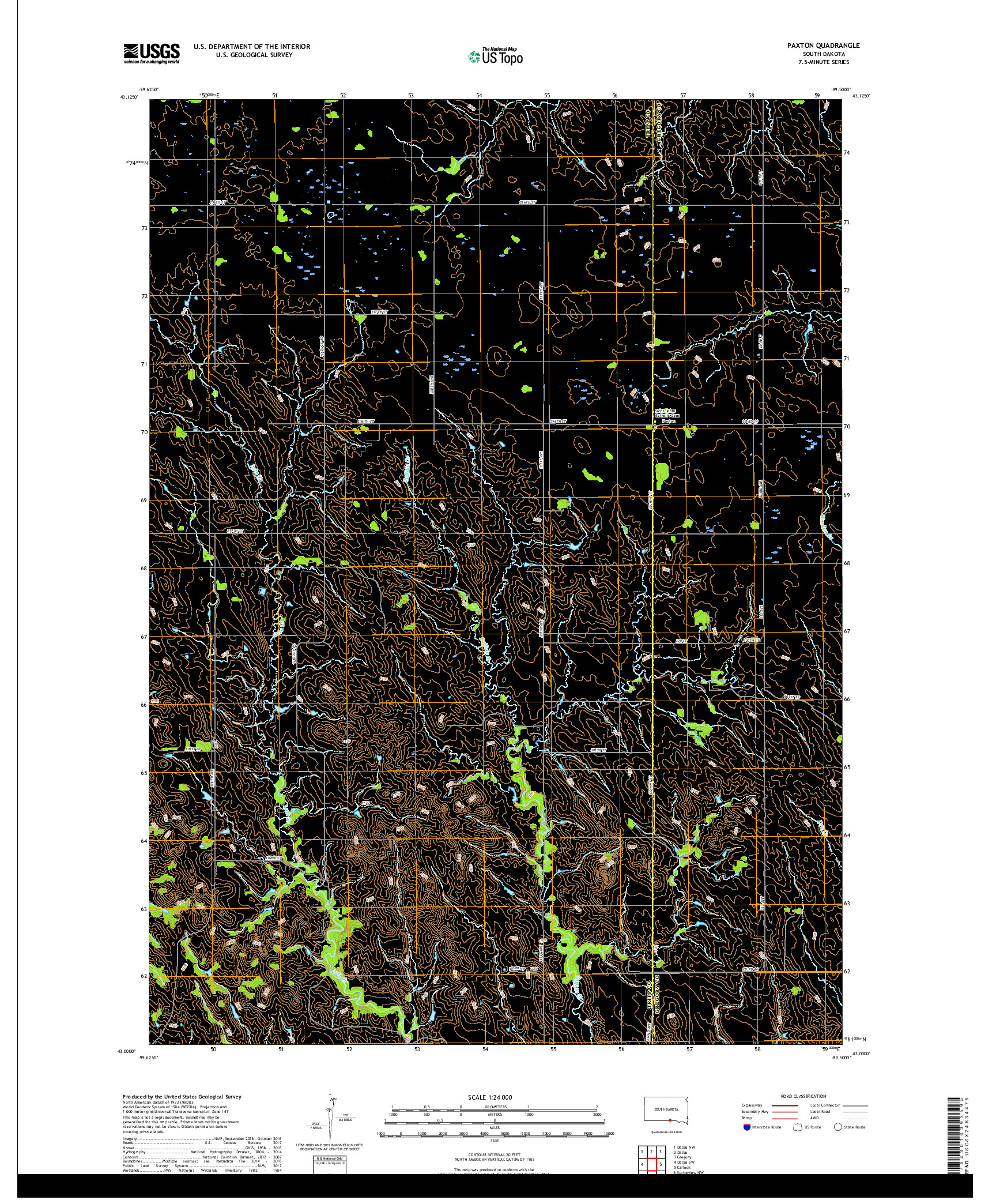 USGS US TOPO 7.5-MINUTE MAP FOR PAXTON, SD 2017