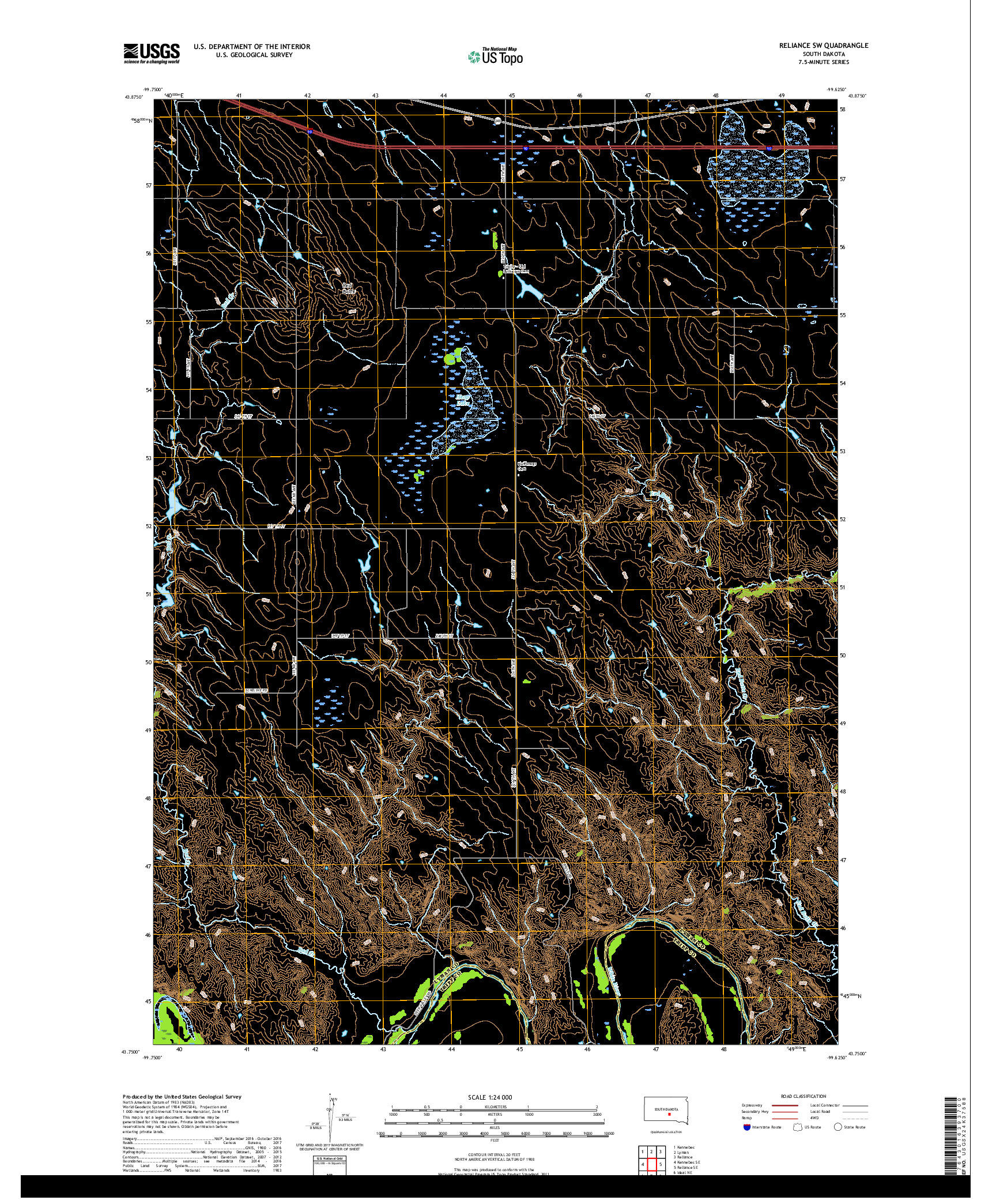 USGS US TOPO 7.5-MINUTE MAP FOR RELIANCE SW, SD 2017