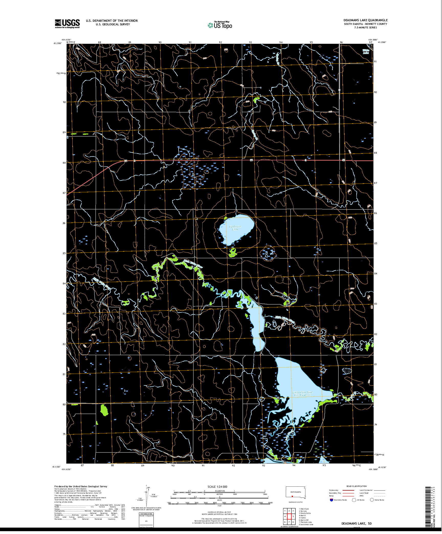 USGS US TOPO 7.5-MINUTE MAP FOR DEADMANS LAKE, SD 2017