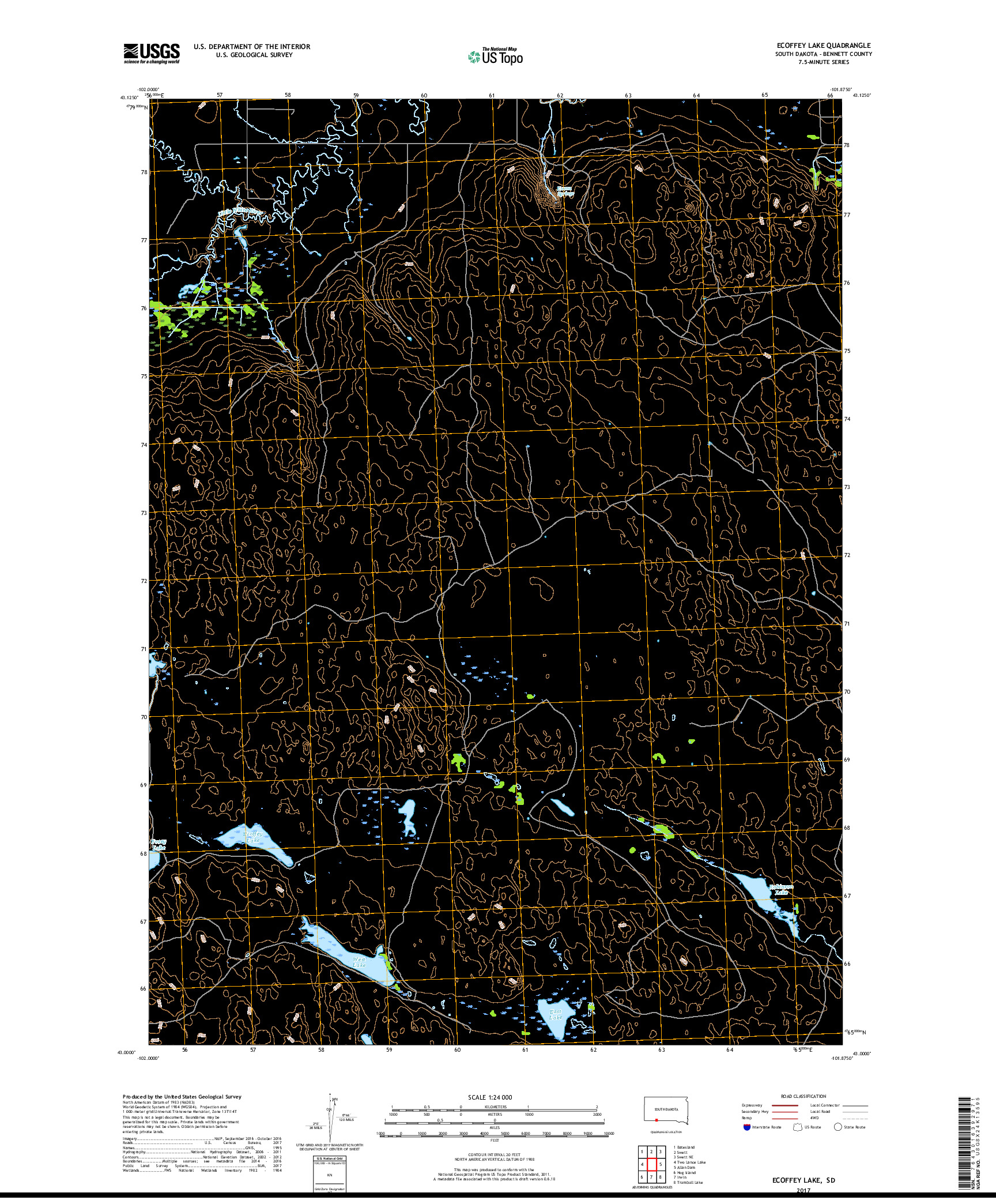 USGS US TOPO 7.5-MINUTE MAP FOR ECOFFEY LAKE, SD 2017