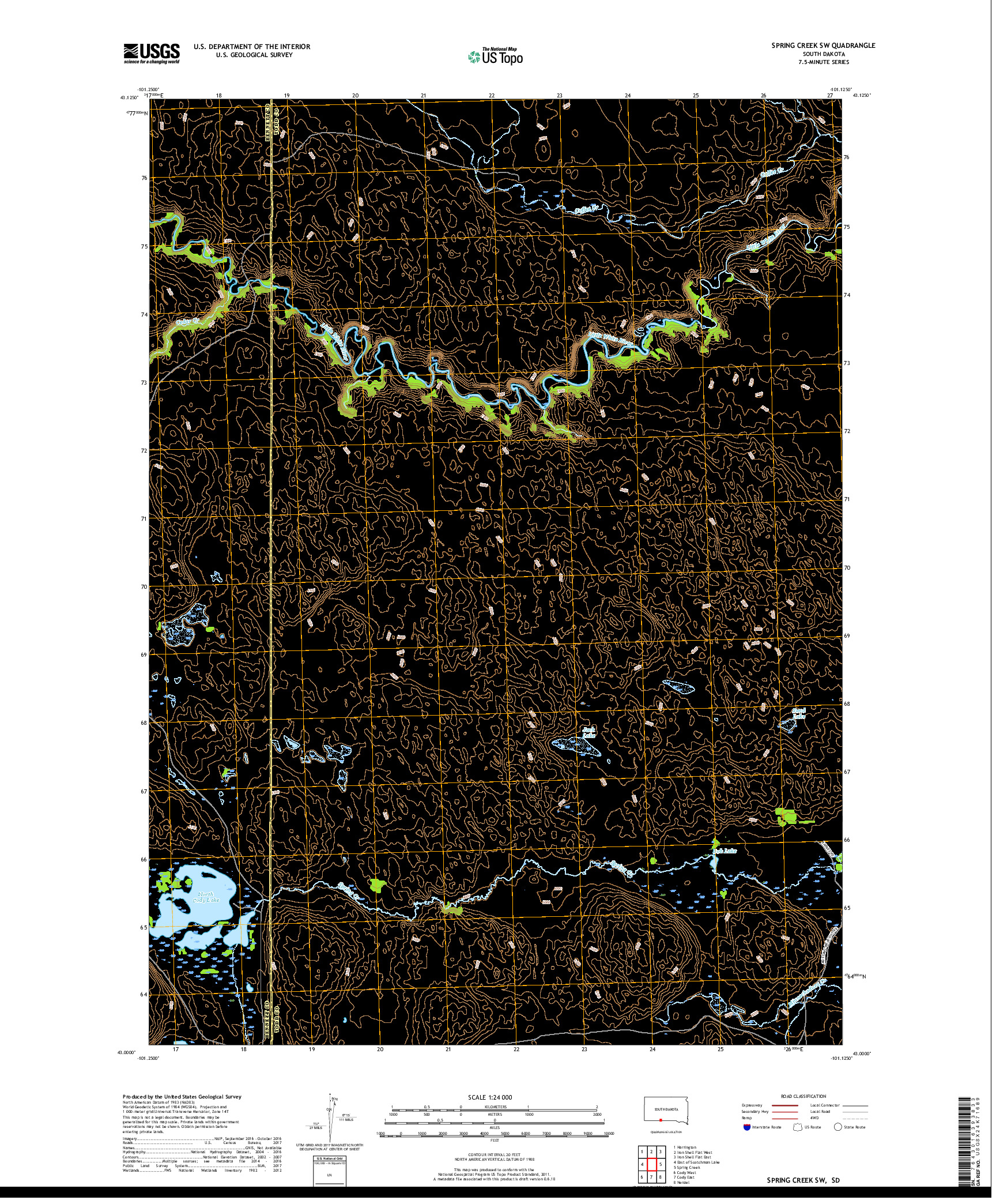 USGS US TOPO 7.5-MINUTE MAP FOR SPRING CREEK SW, SD 2017