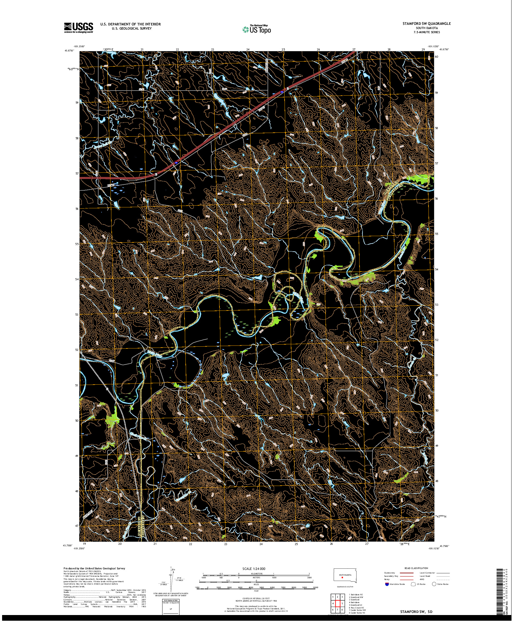 USGS US TOPO 7.5-MINUTE MAP FOR STAMFORD SW, SD 2017
