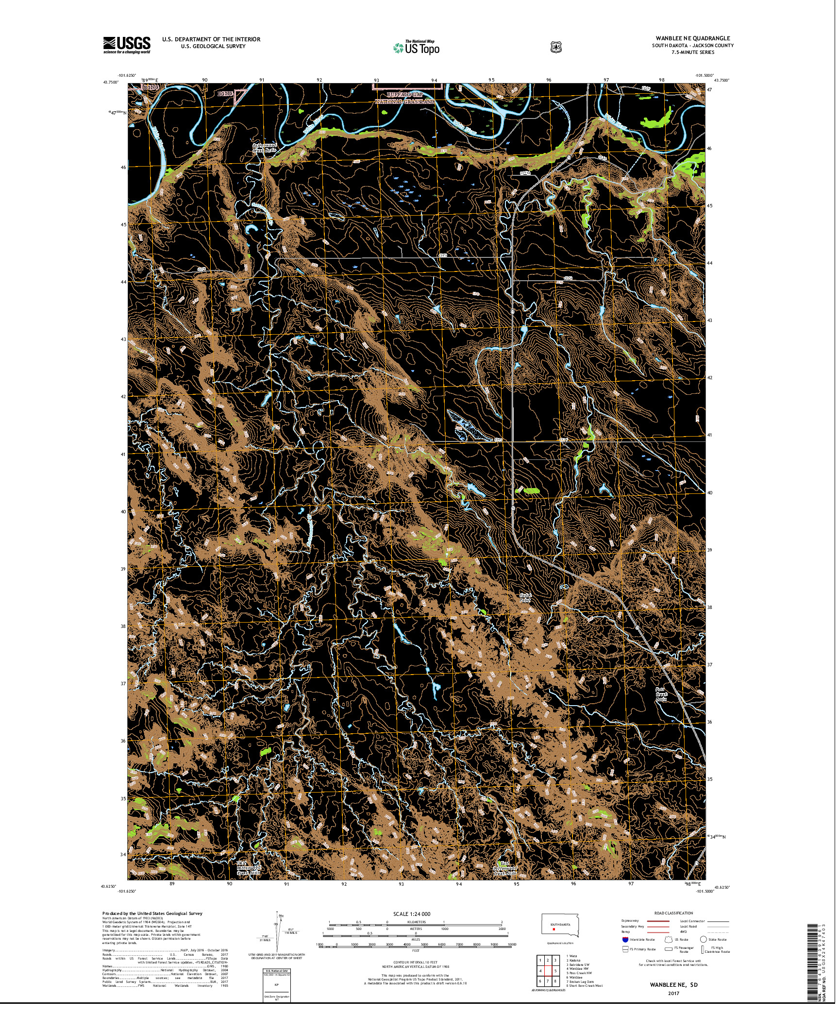 USGS US TOPO 7.5-MINUTE MAP FOR WANBLEE NE, SD 2017