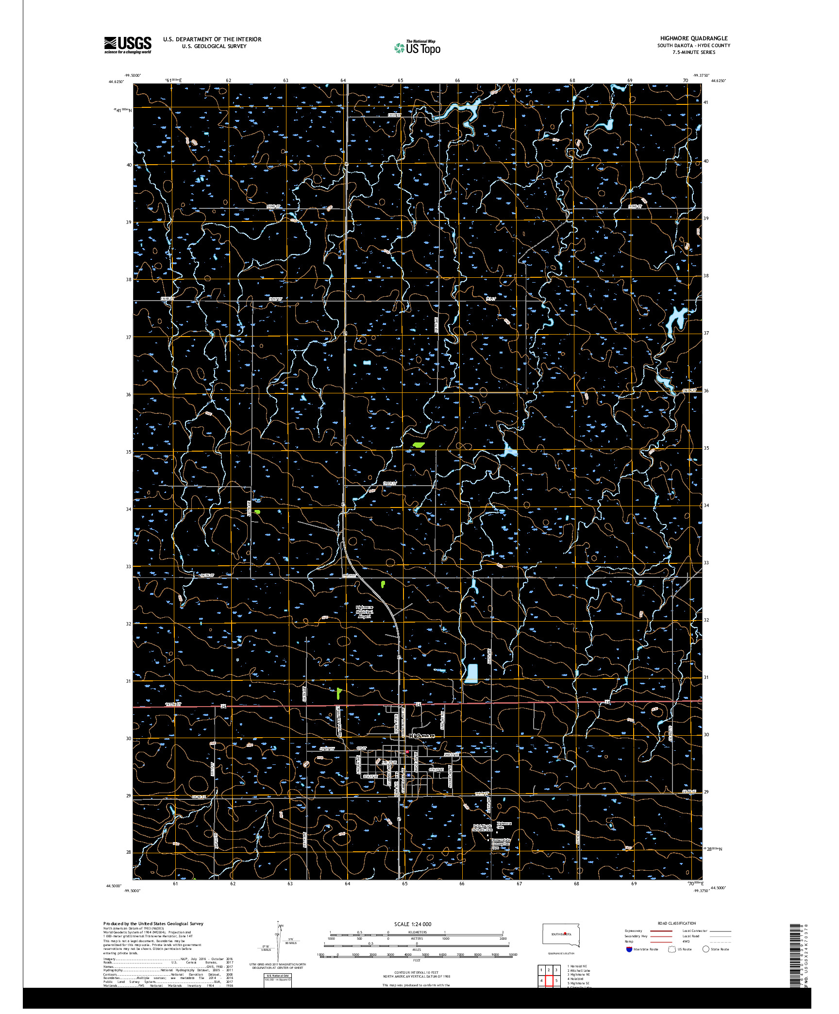 USGS US TOPO 7.5-MINUTE MAP FOR HIGHMORE, SD 2017