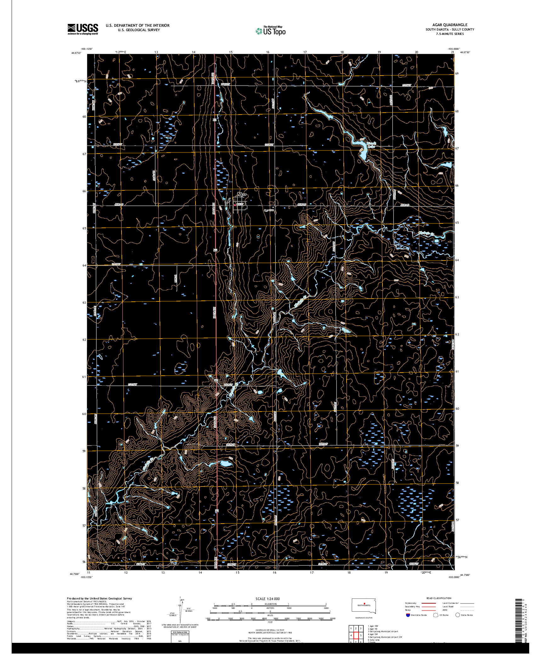 USGS US TOPO 7.5-MINUTE MAP FOR AGAR, SD 2017