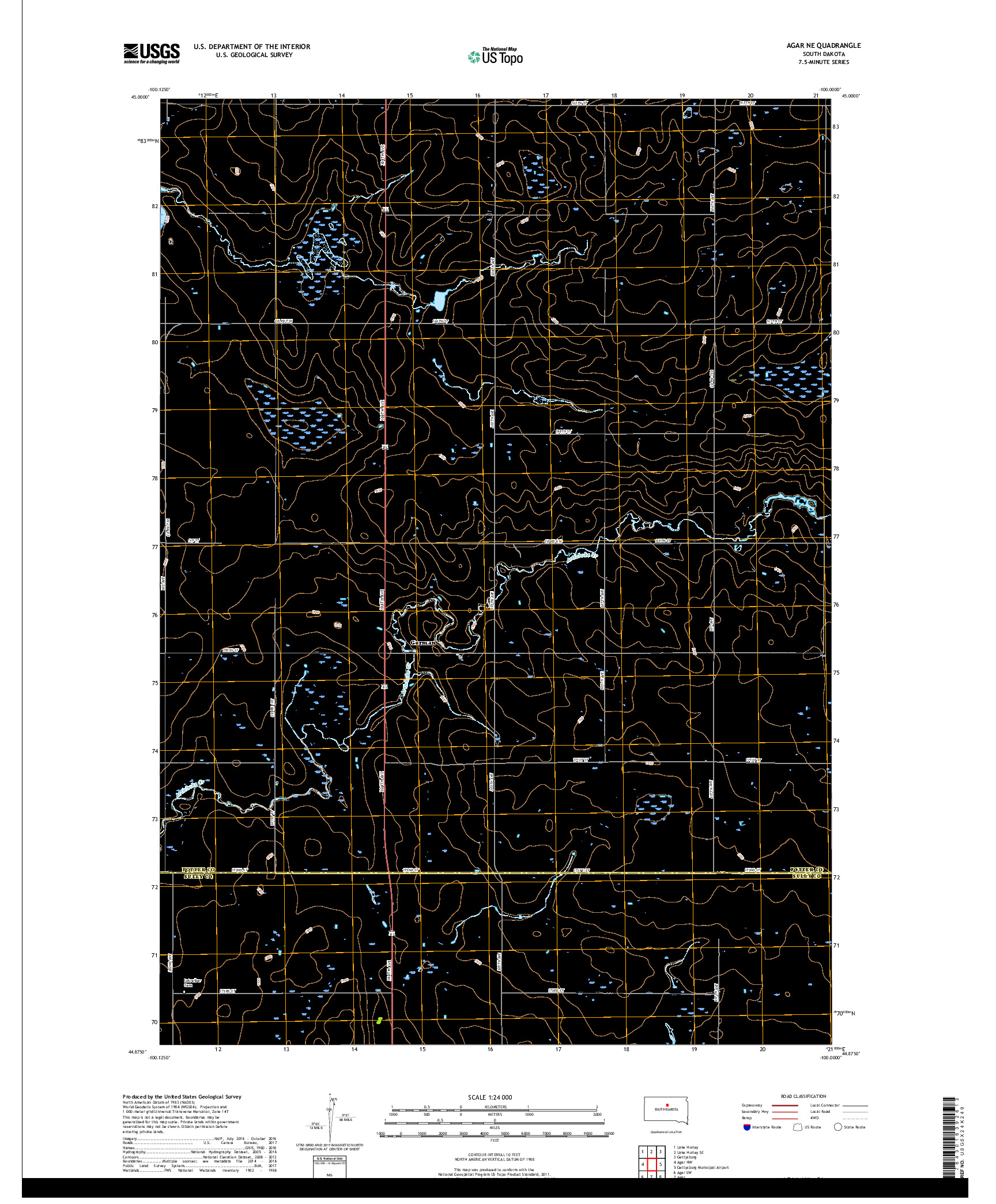 USGS US TOPO 7.5-MINUTE MAP FOR AGAR NE, SD 2017