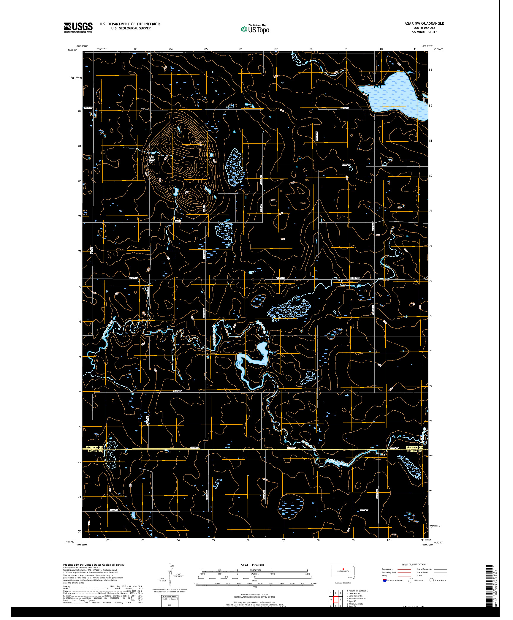 USGS US TOPO 7.5-MINUTE MAP FOR AGAR NW, SD 2017