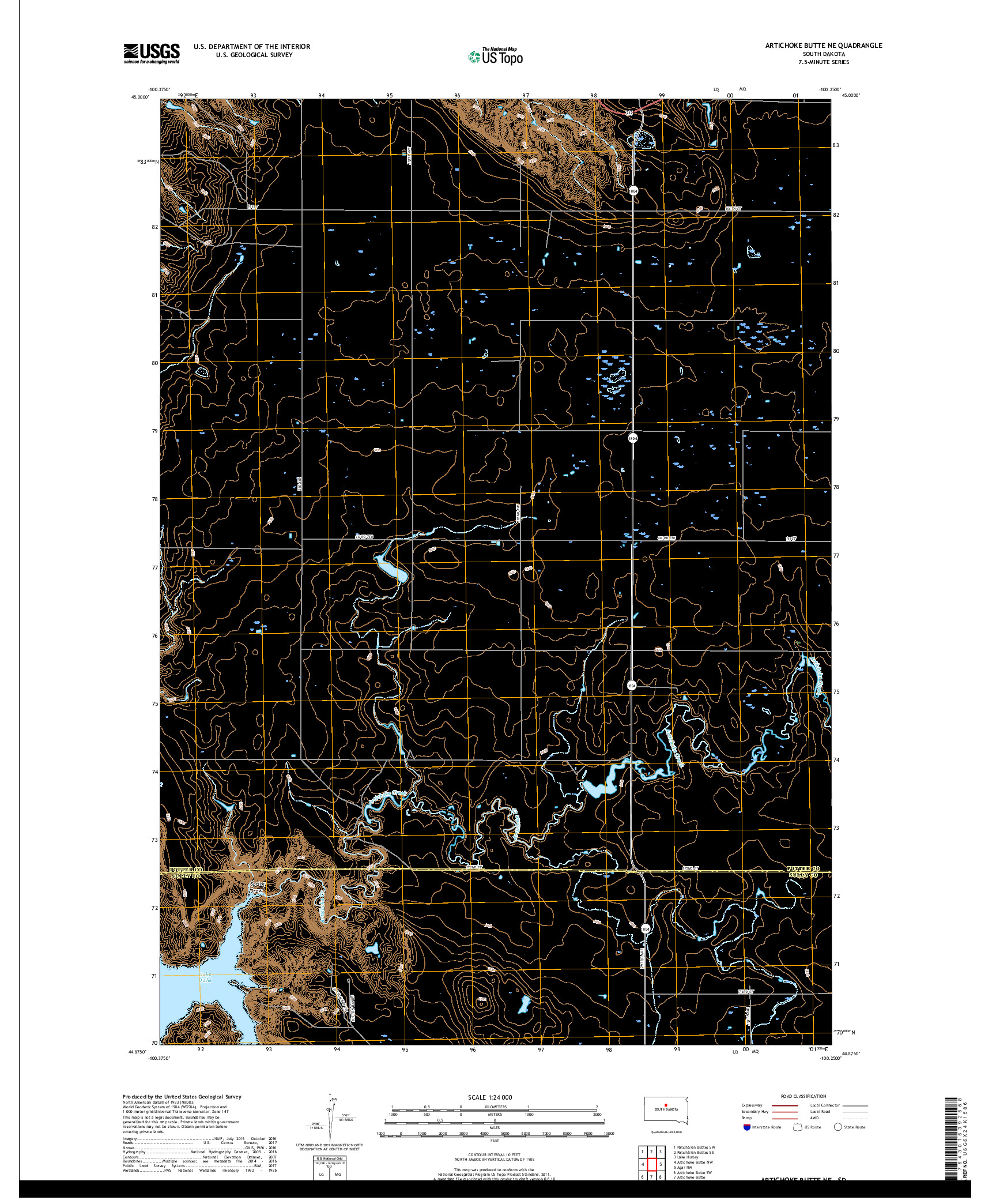 USGS US TOPO 7.5-MINUTE MAP FOR ARTICHOKE BUTTE NE, SD 2017