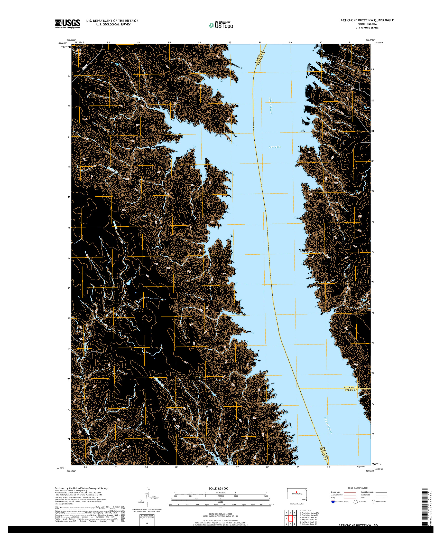 USGS US TOPO 7.5-MINUTE MAP FOR ARTICHOKE BUTTE NW, SD 2017