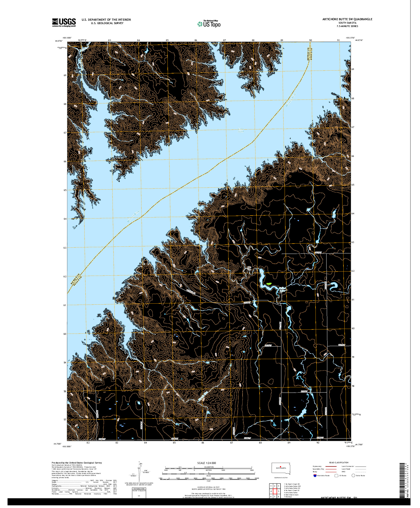 USGS US TOPO 7.5-MINUTE MAP FOR ARTICHOKE BUTTE SW, SD 2017