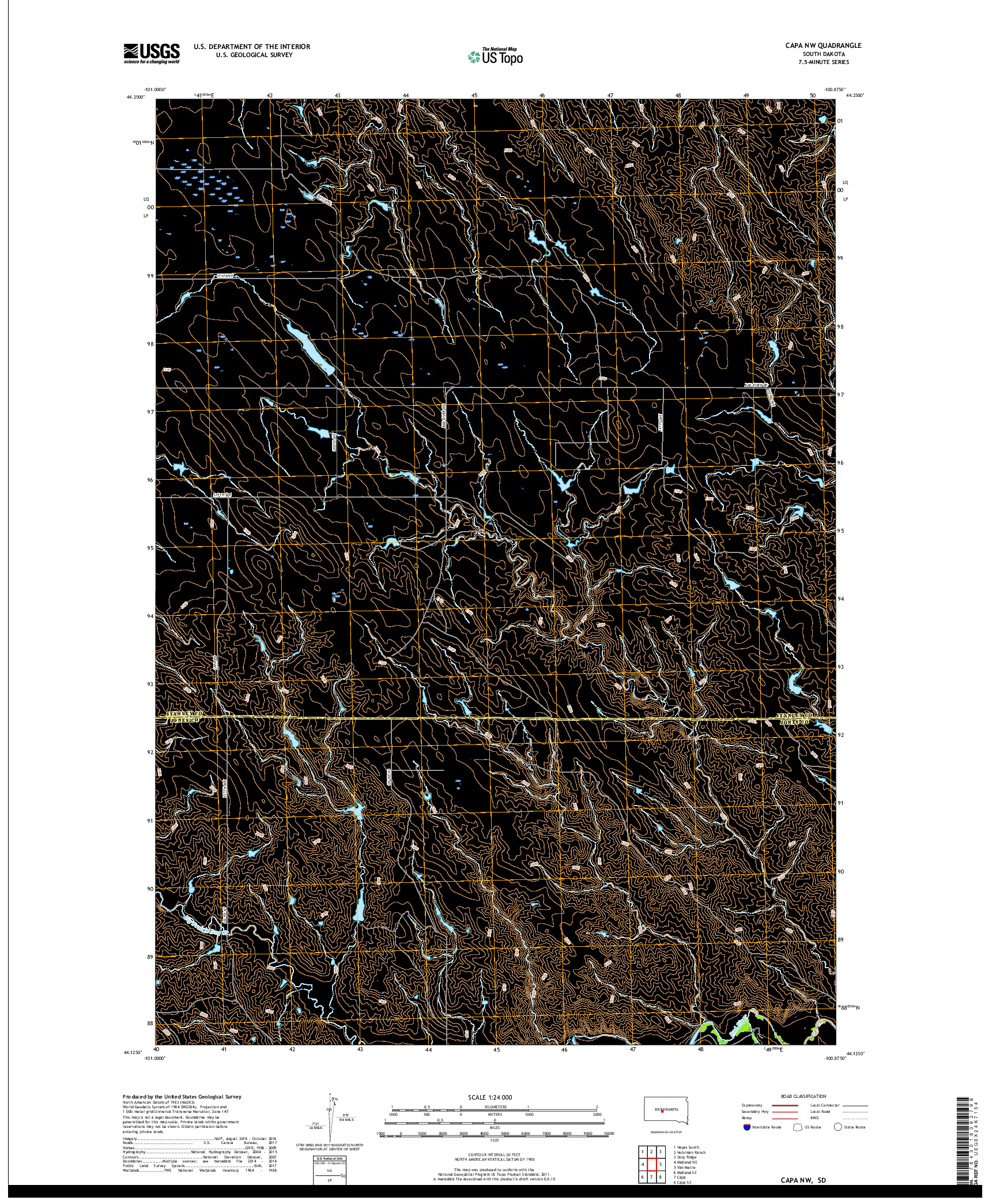 USGS US TOPO 7.5-MINUTE MAP FOR CAPA NW, SD 2017