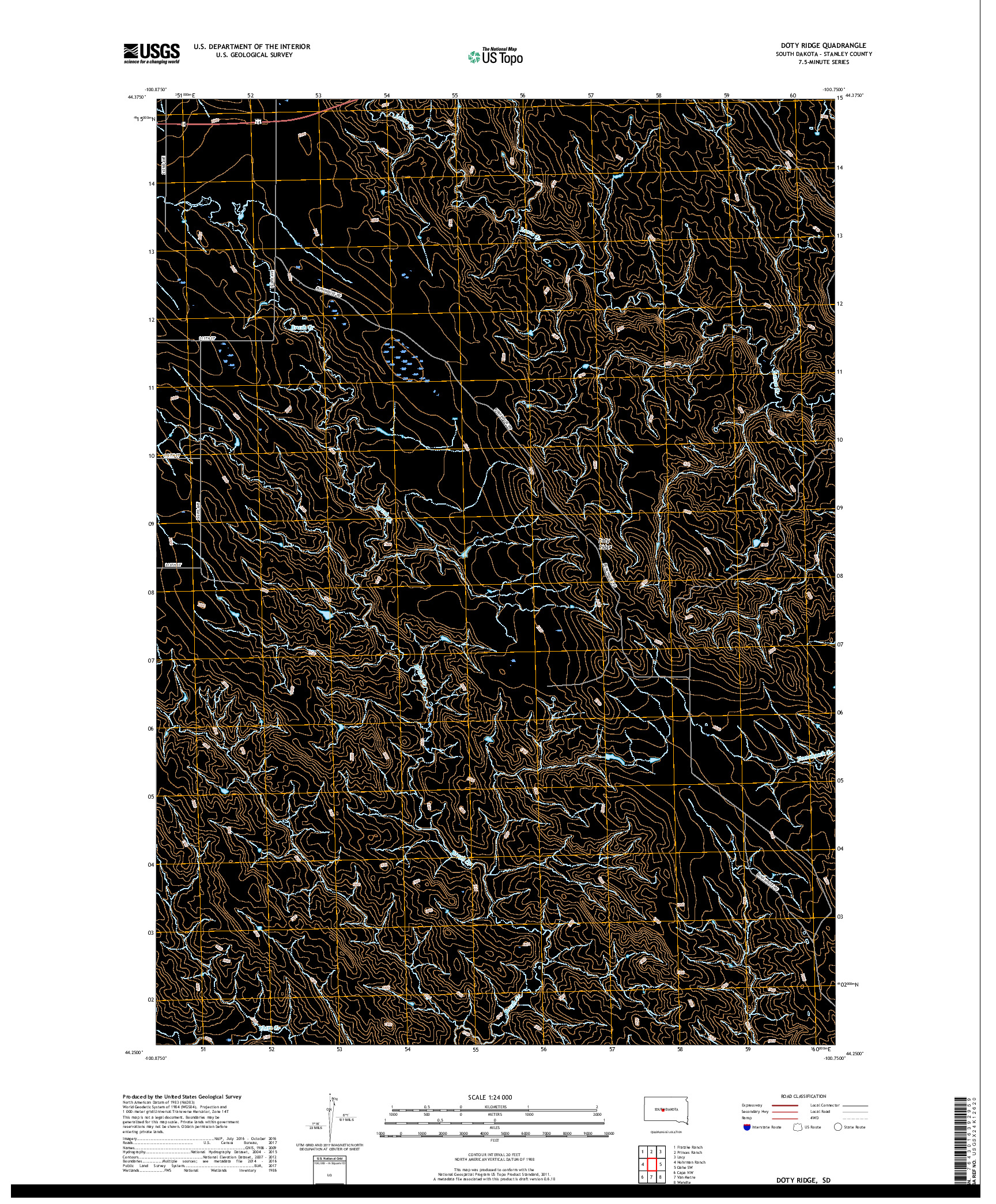 USGS US TOPO 7.5-MINUTE MAP FOR DOTY RIDGE, SD 2017