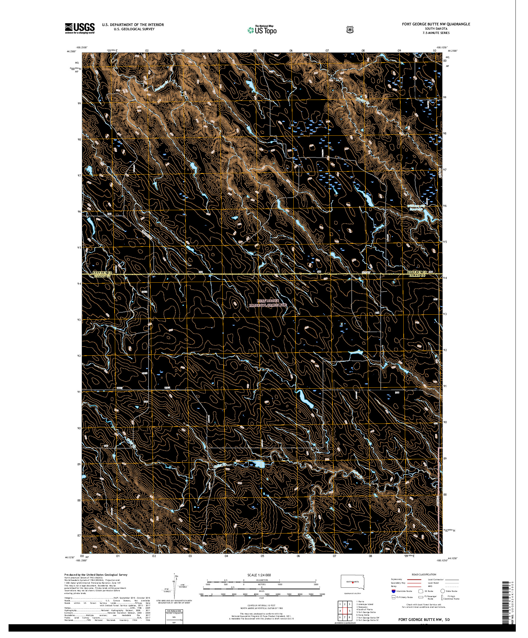 USGS US TOPO 7.5-MINUTE MAP FOR FORT GEORGE BUTTE NW, SD 2017