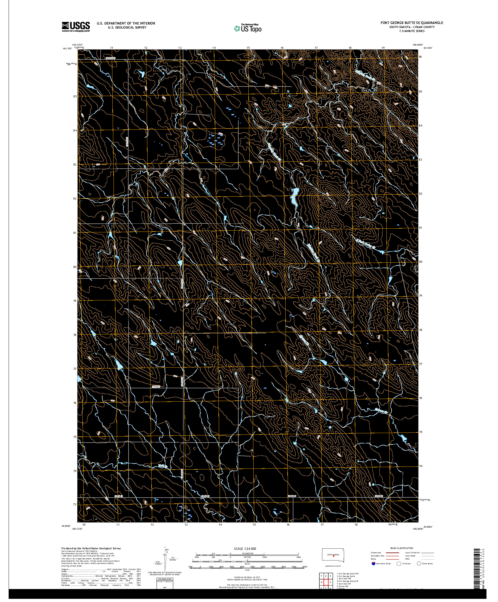 USGS US TOPO 7.5-MINUTE MAP FOR FORT GEORGE BUTTE SE, SD 2017