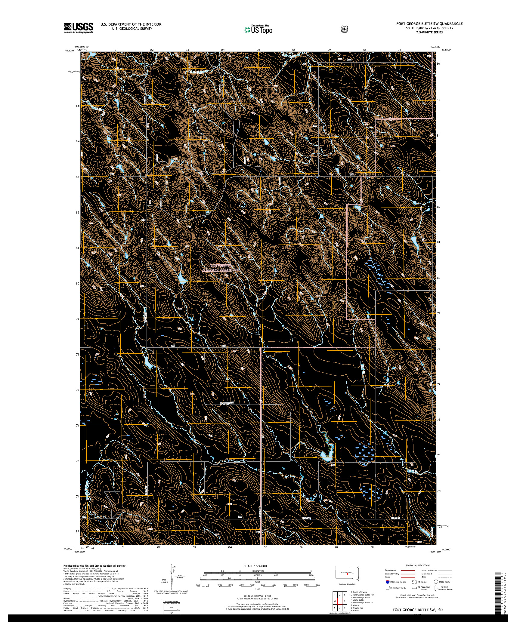 USGS US TOPO 7.5-MINUTE MAP FOR FORT GEORGE BUTTE SW, SD 2017