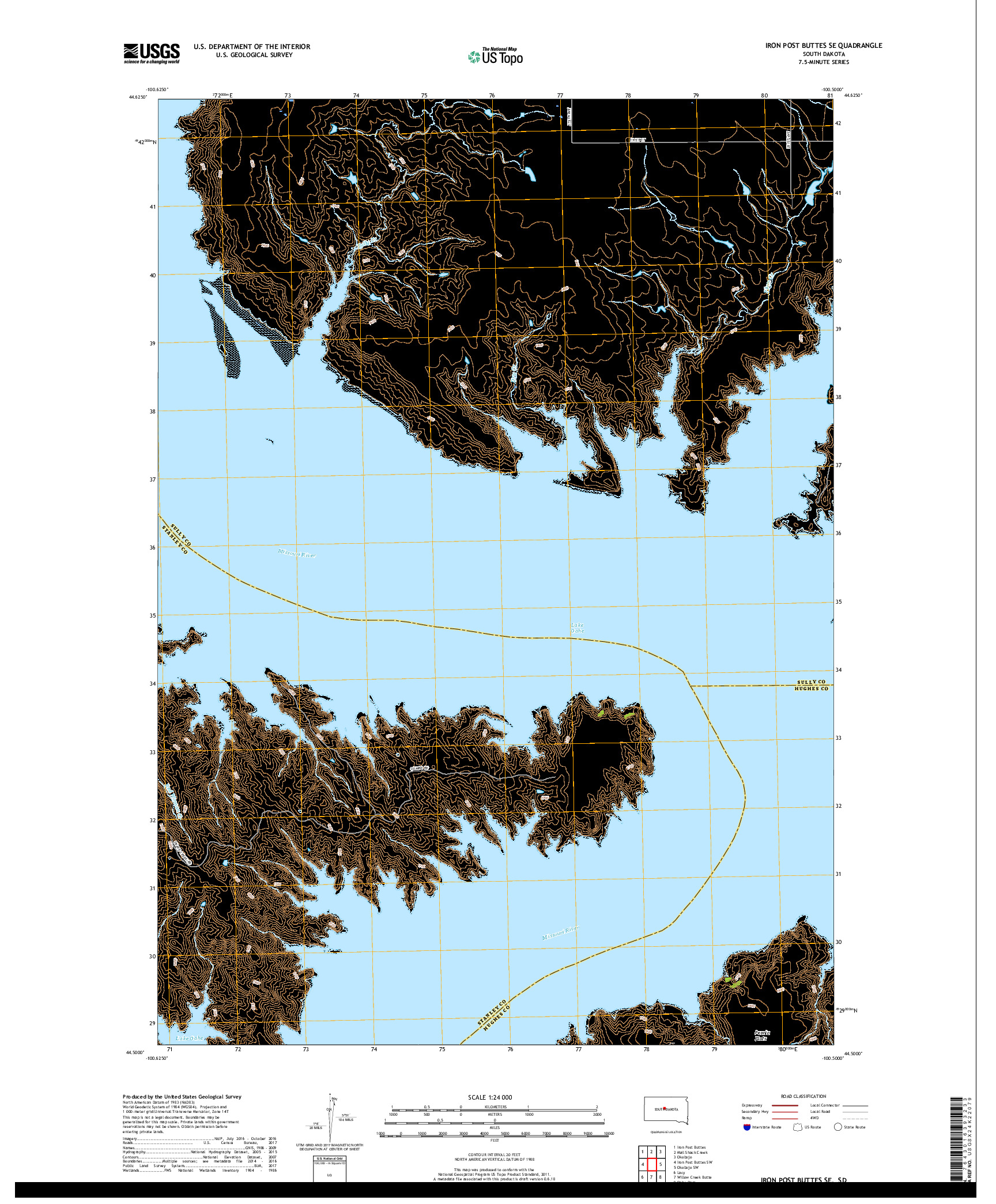 USGS US TOPO 7.5-MINUTE MAP FOR IRON POST BUTTES SE, SD 2017