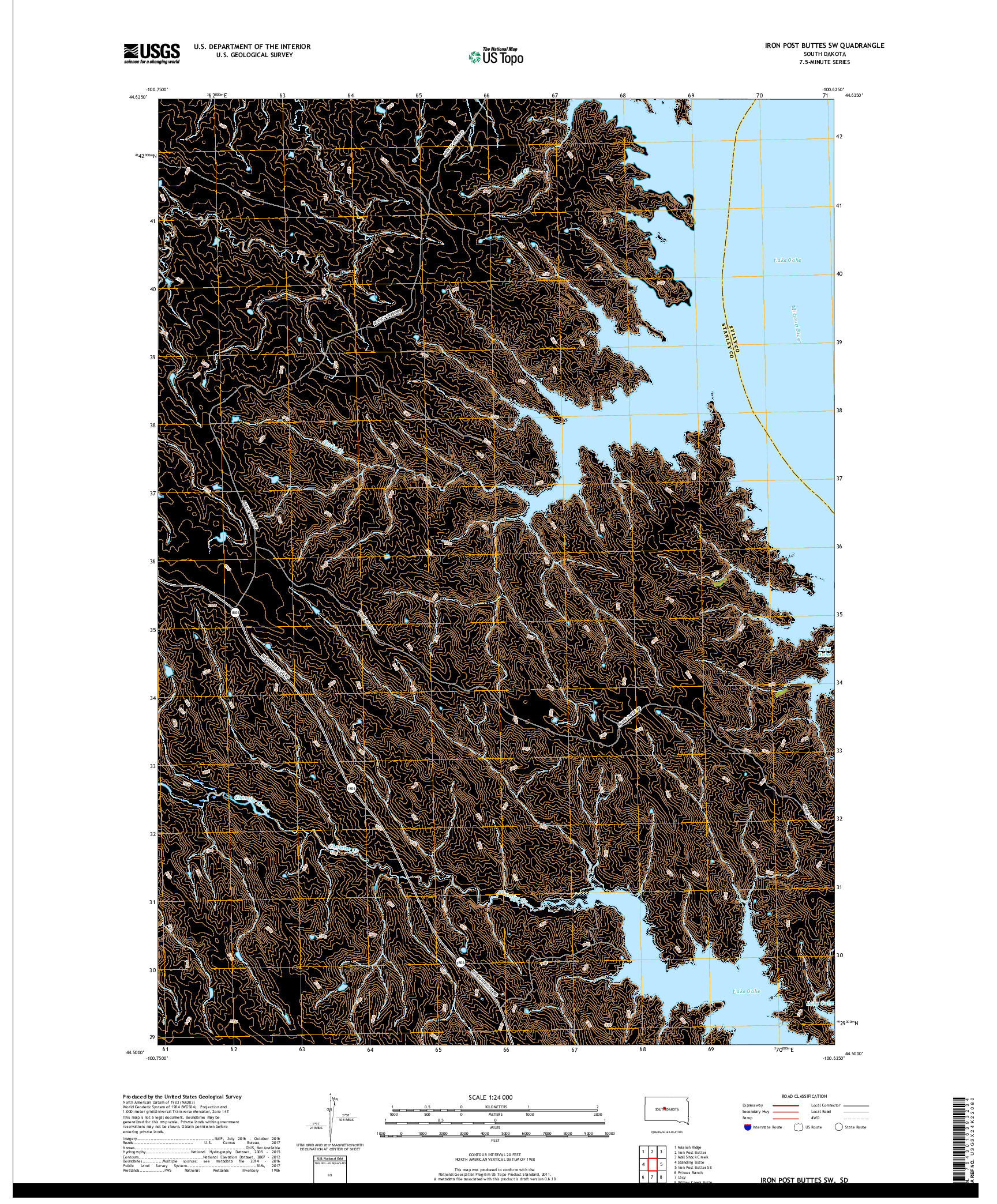 USGS US TOPO 7.5-MINUTE MAP FOR IRON POST BUTTES SW, SD 2017