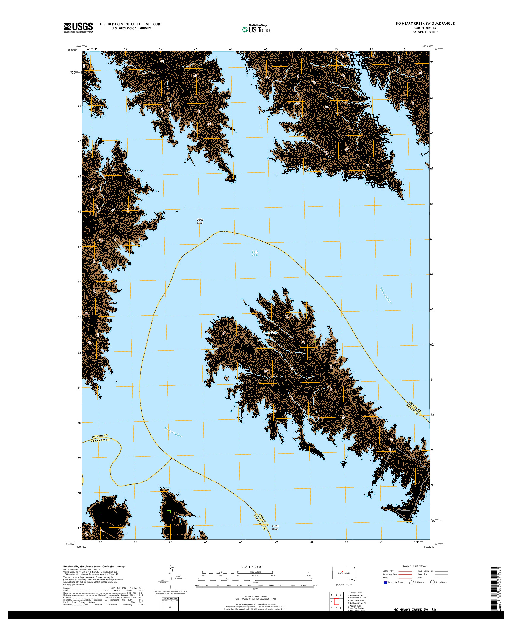 USGS US TOPO 7.5-MINUTE MAP FOR NO HEART CREEK SW, SD 2017