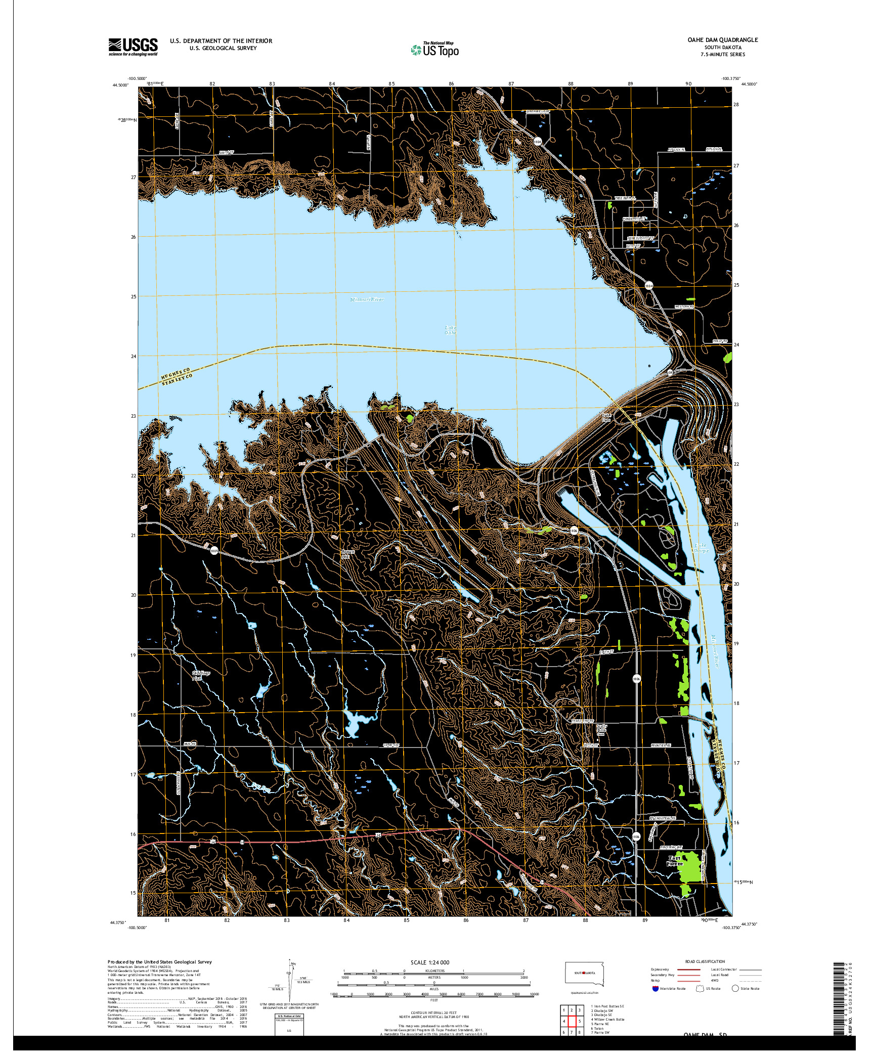 USGS US TOPO 7.5-MINUTE MAP FOR OAHE DAM, SD 2017