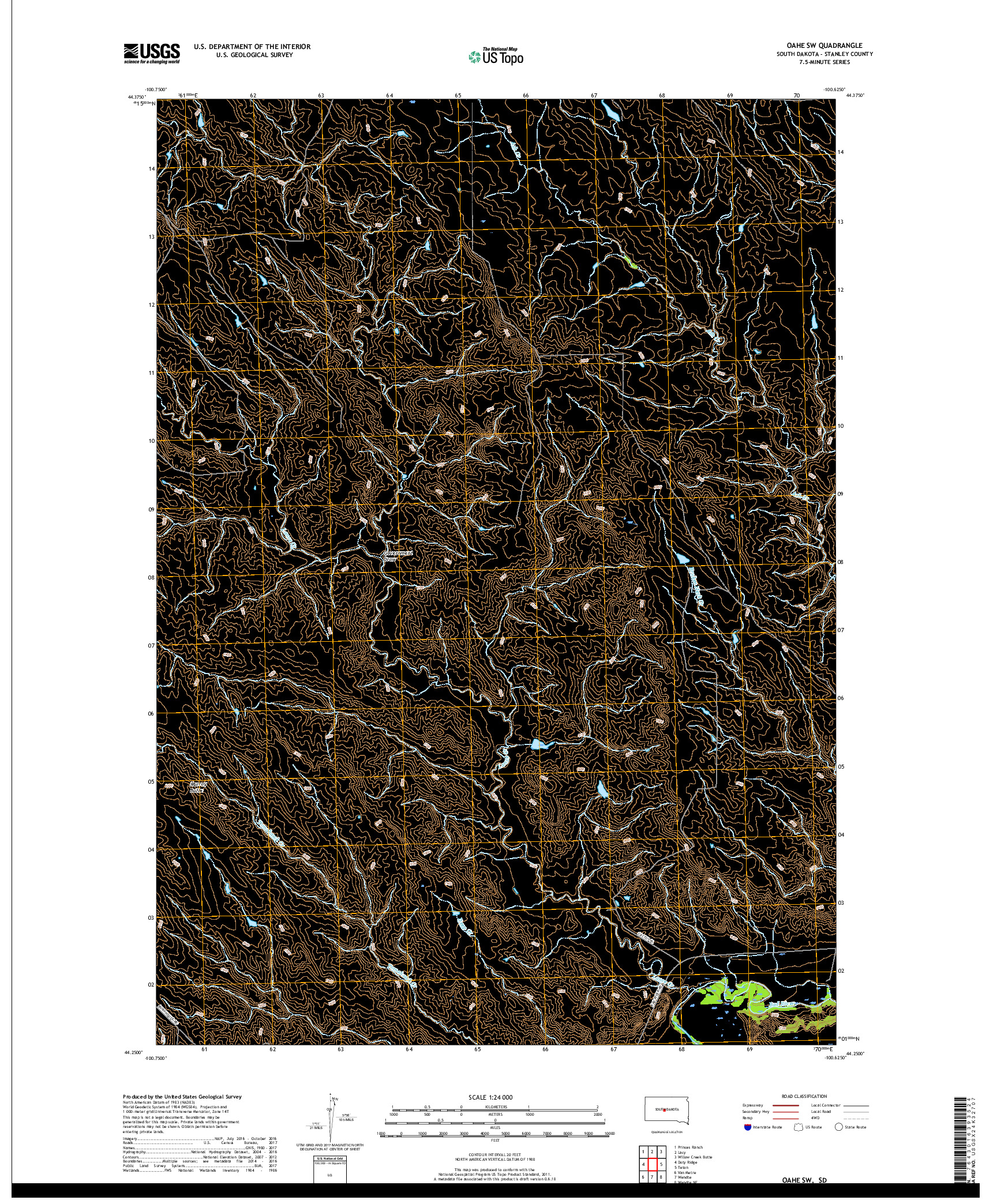 USGS US TOPO 7.5-MINUTE MAP FOR OAHE SW, SD 2017