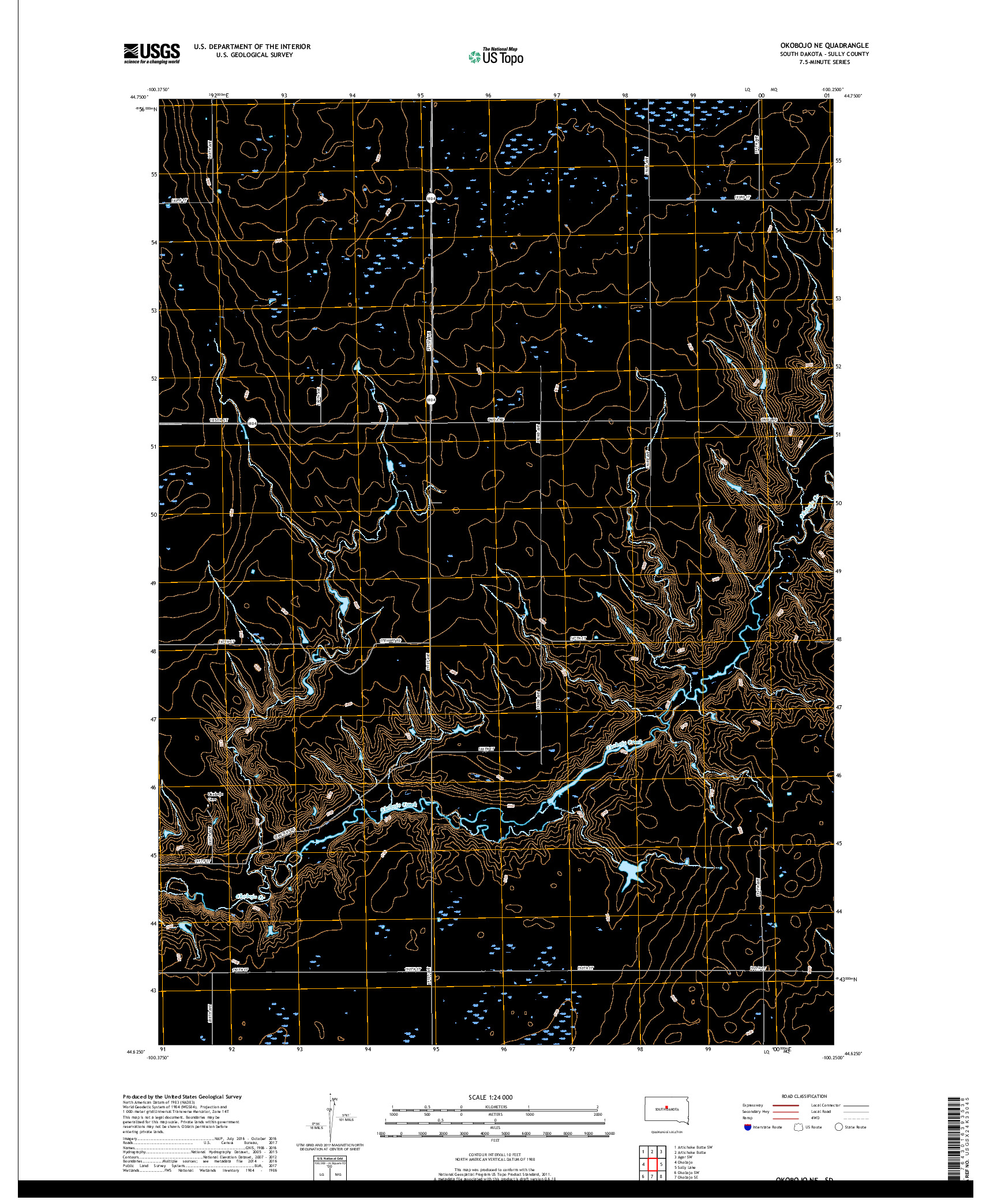 USGS US TOPO 7.5-MINUTE MAP FOR OKOBOJO NE, SD 2017