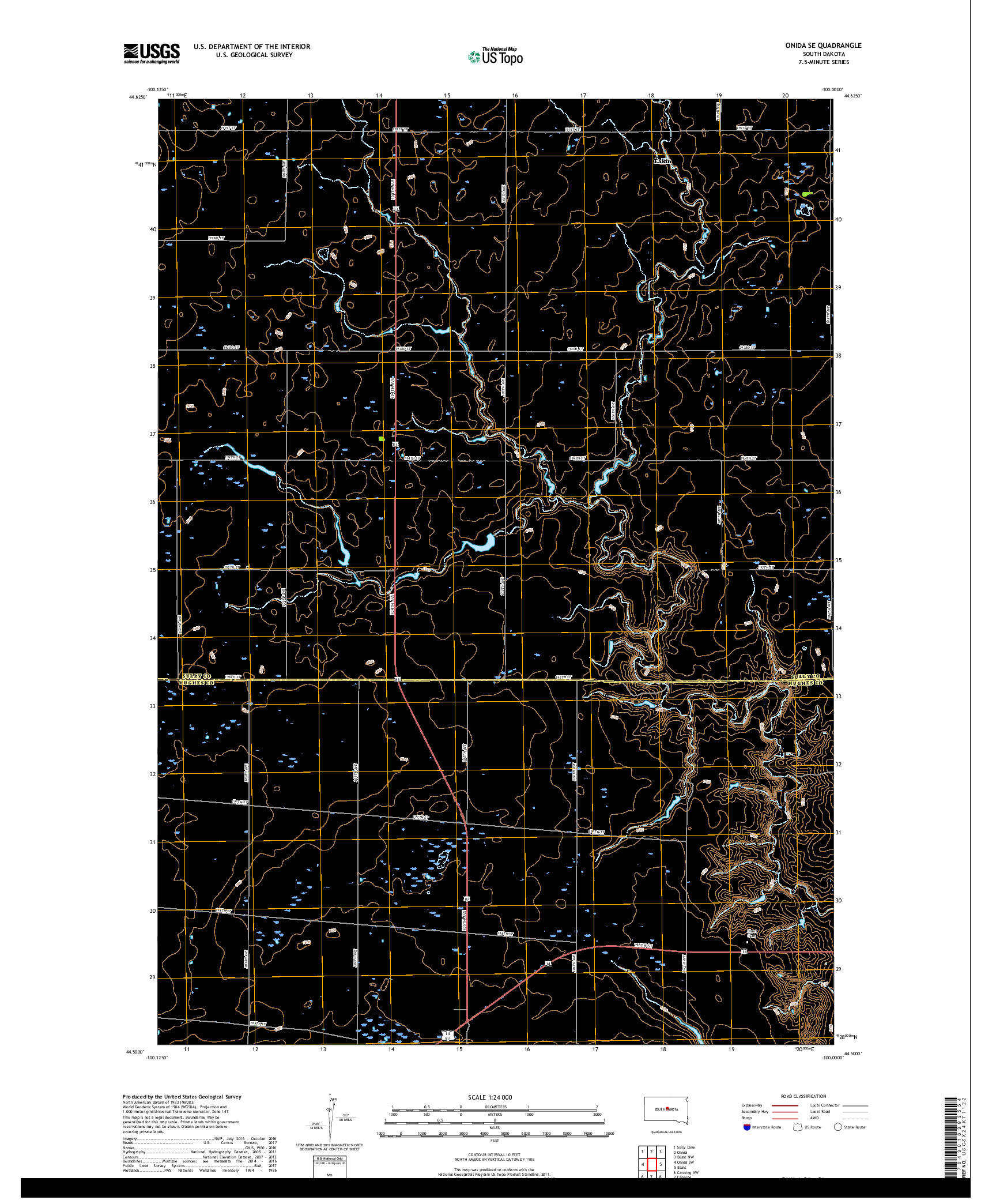 USGS US TOPO 7.5-MINUTE MAP FOR ONIDA SE, SD 2017