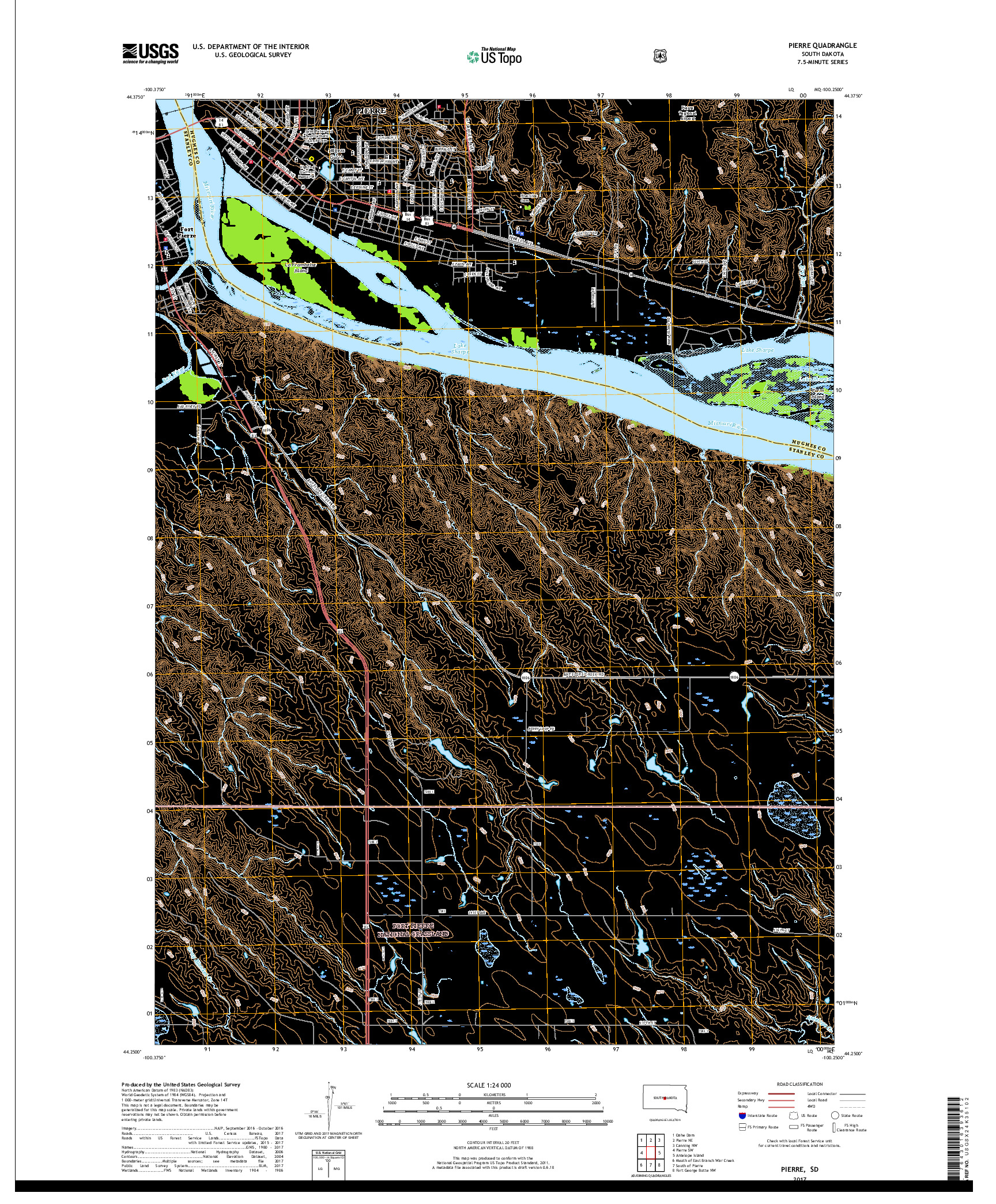 USGS US TOPO 7.5-MINUTE MAP FOR PIERRE, SD 2017