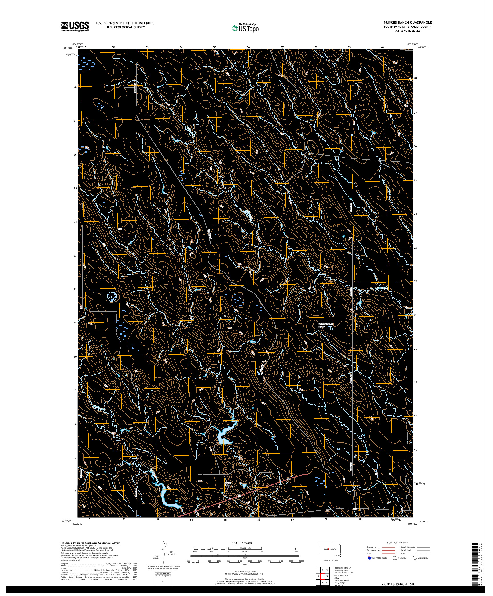 USGS US TOPO 7.5-MINUTE MAP FOR PRINCES RANCH, SD 2017