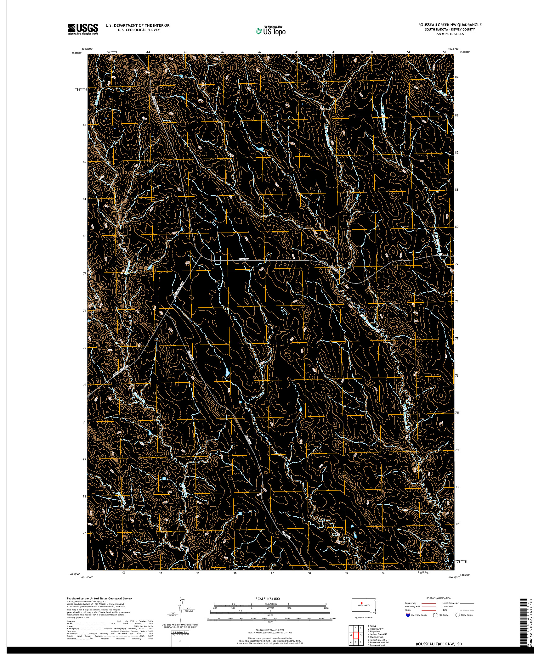 USGS US TOPO 7.5-MINUTE MAP FOR ROUSSEAU CREEK NW, SD 2017