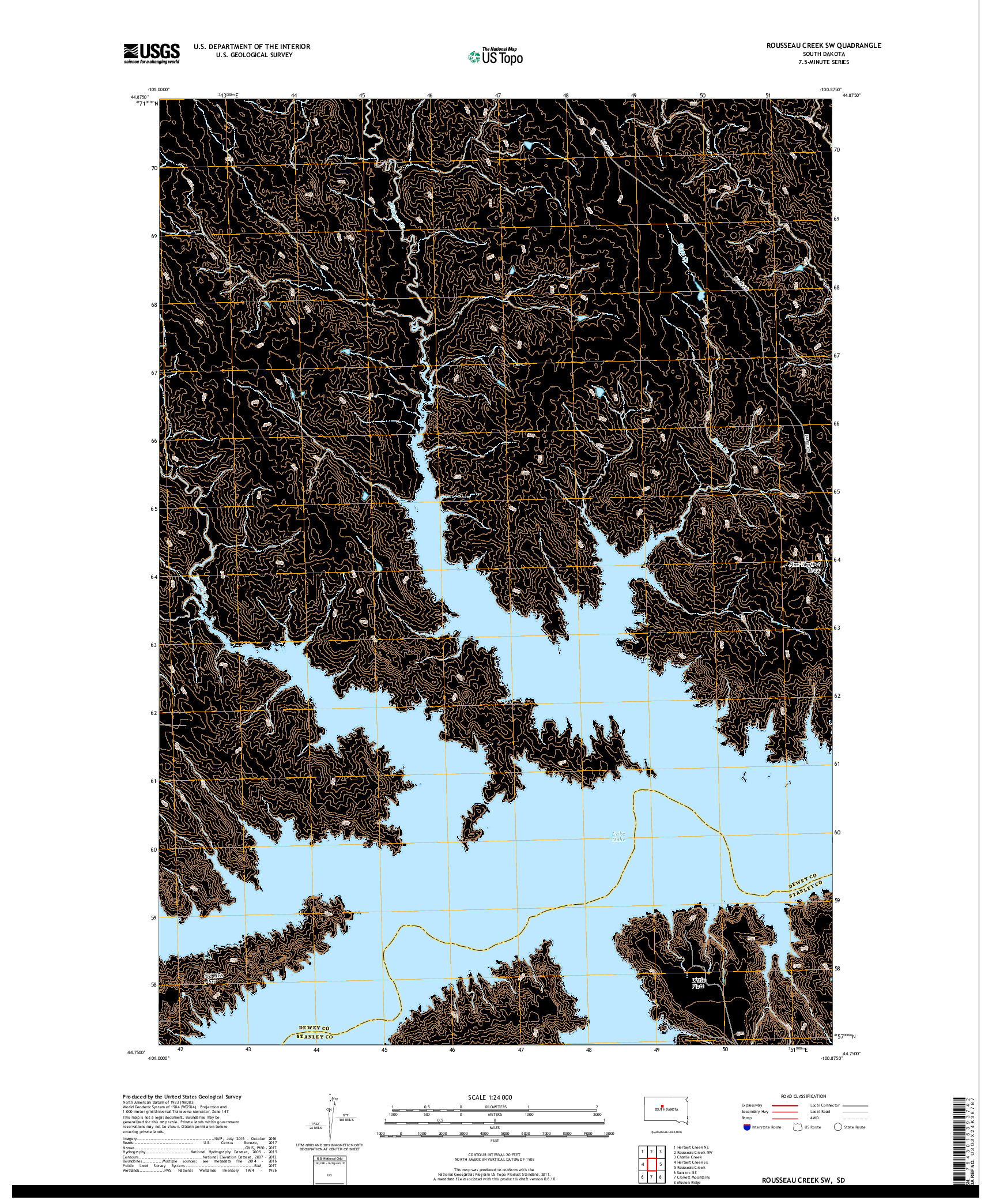 USGS US TOPO 7.5-MINUTE MAP FOR ROUSSEAU CREEK SW, SD 2017