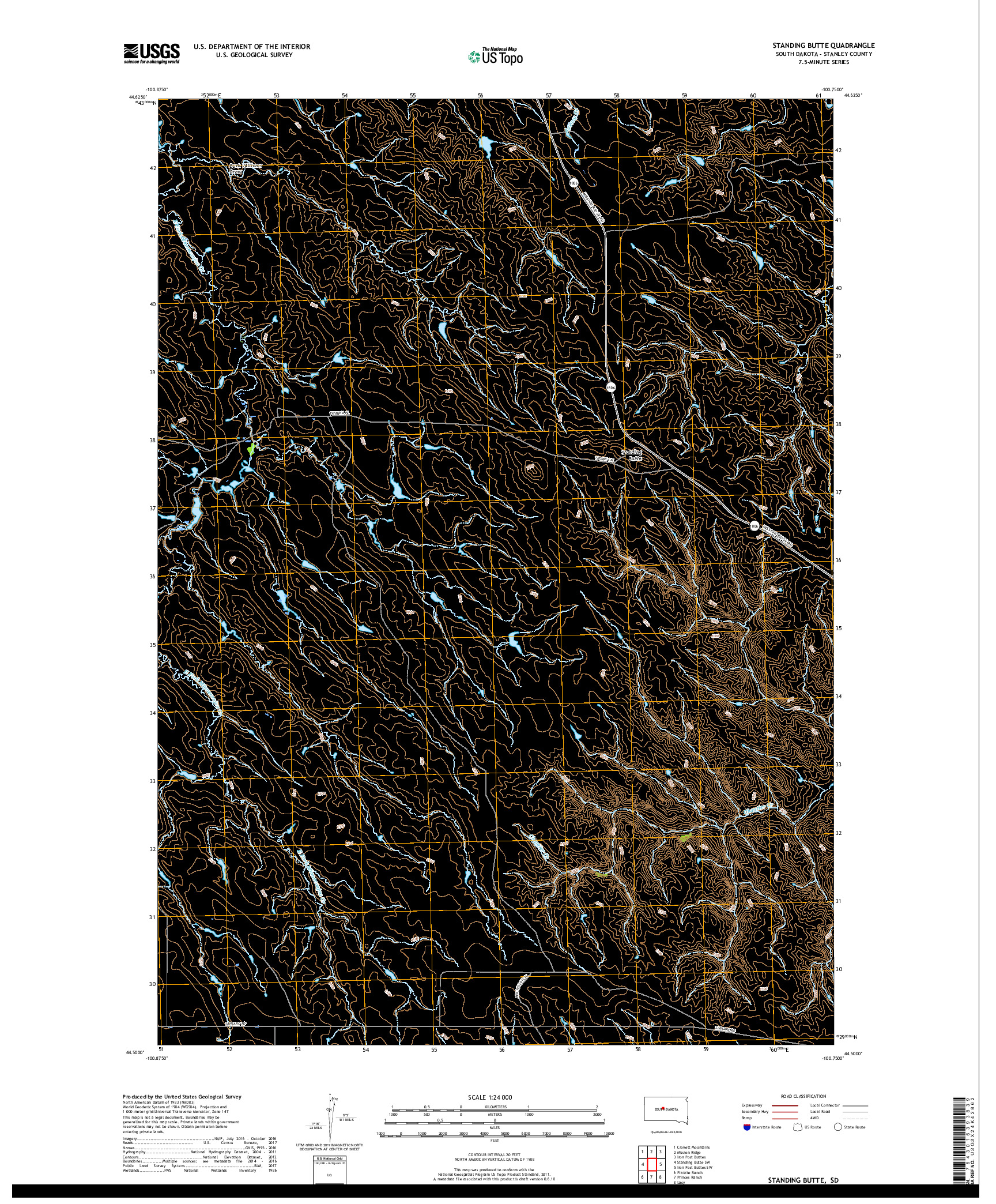 USGS US TOPO 7.5-MINUTE MAP FOR STANDING BUTTE, SD 2017