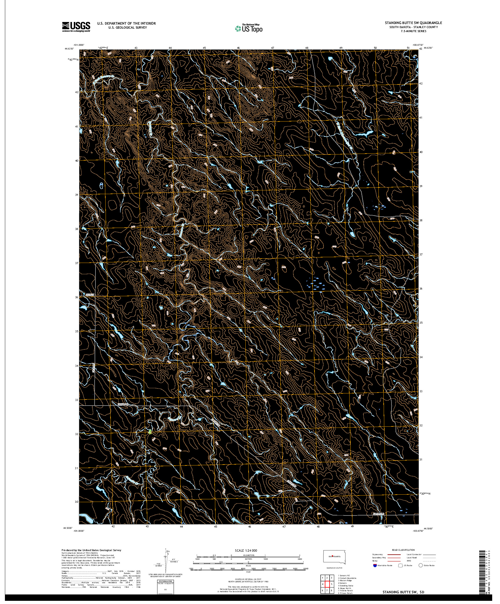 USGS US TOPO 7.5-MINUTE MAP FOR STANDING BUTTE SW, SD 2017