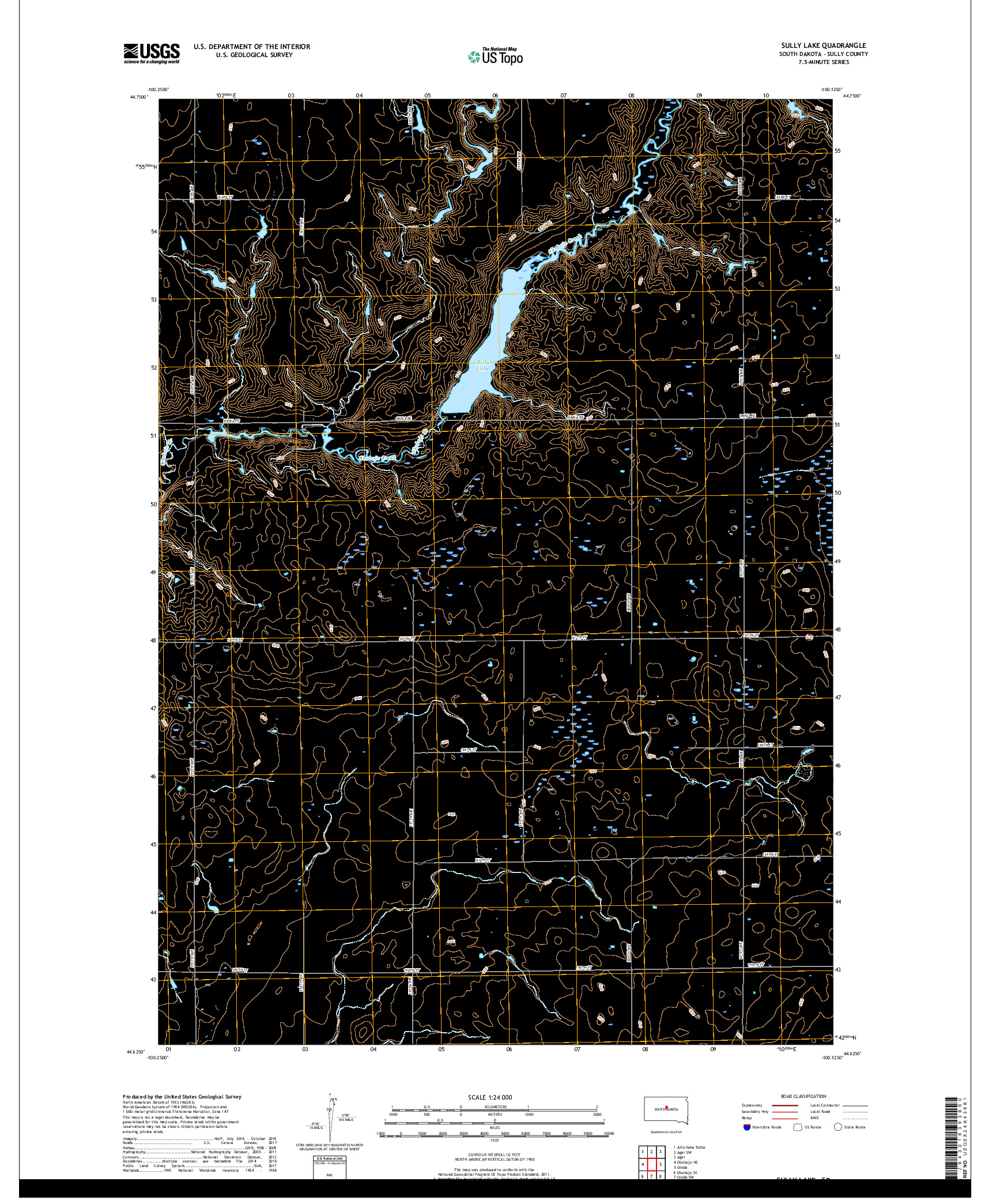 USGS US TOPO 7.5-MINUTE MAP FOR SULLY LAKE, SD 2017