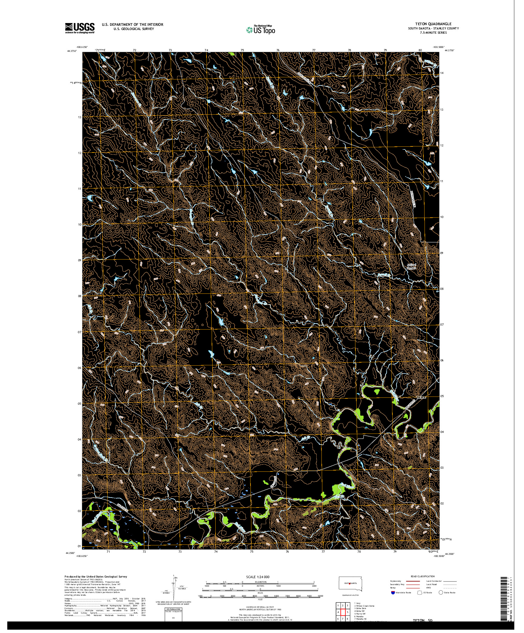 USGS US TOPO 7.5-MINUTE MAP FOR TETON, SD 2017