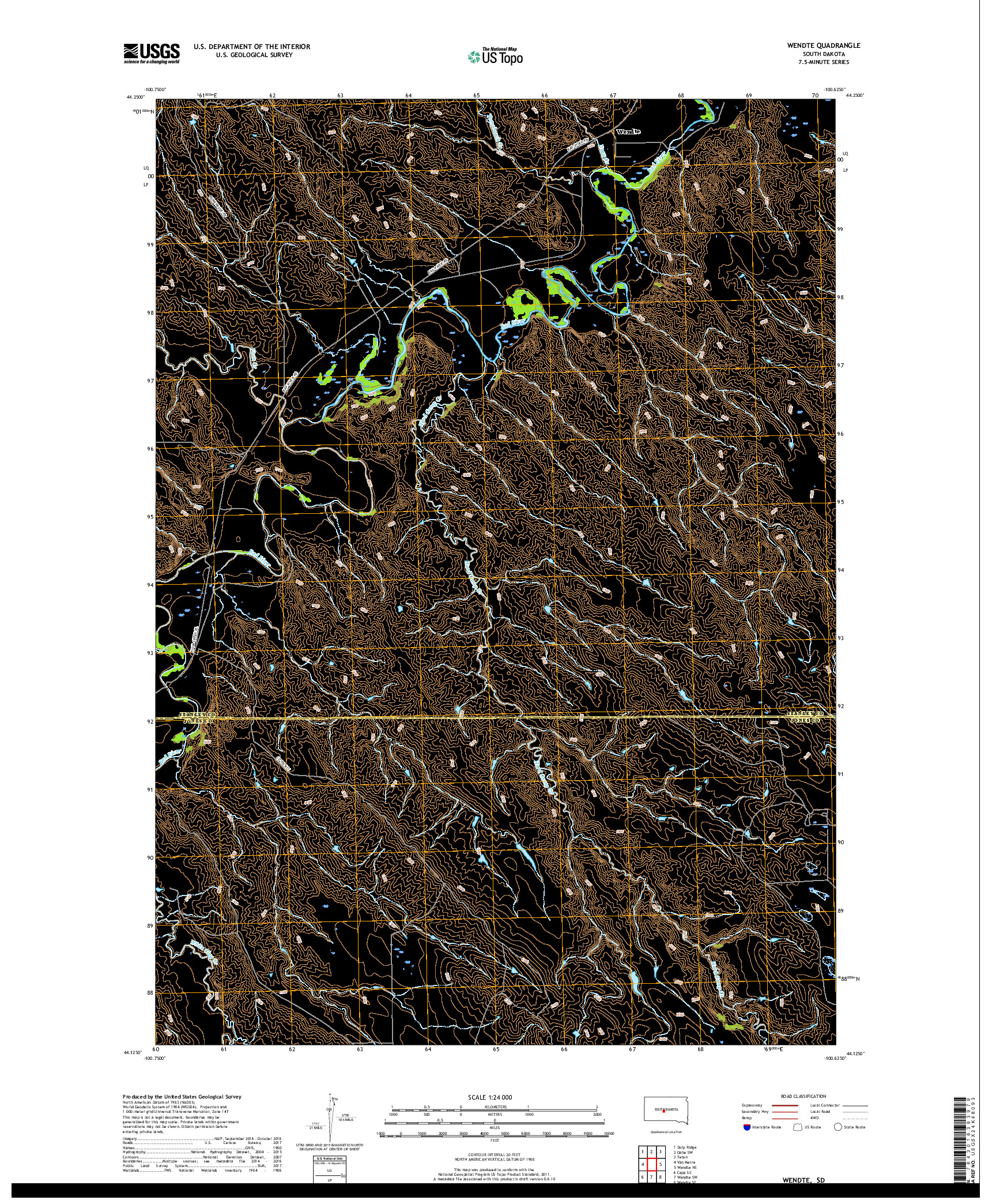 USGS US TOPO 7.5-MINUTE MAP FOR WENDTE, SD 2017