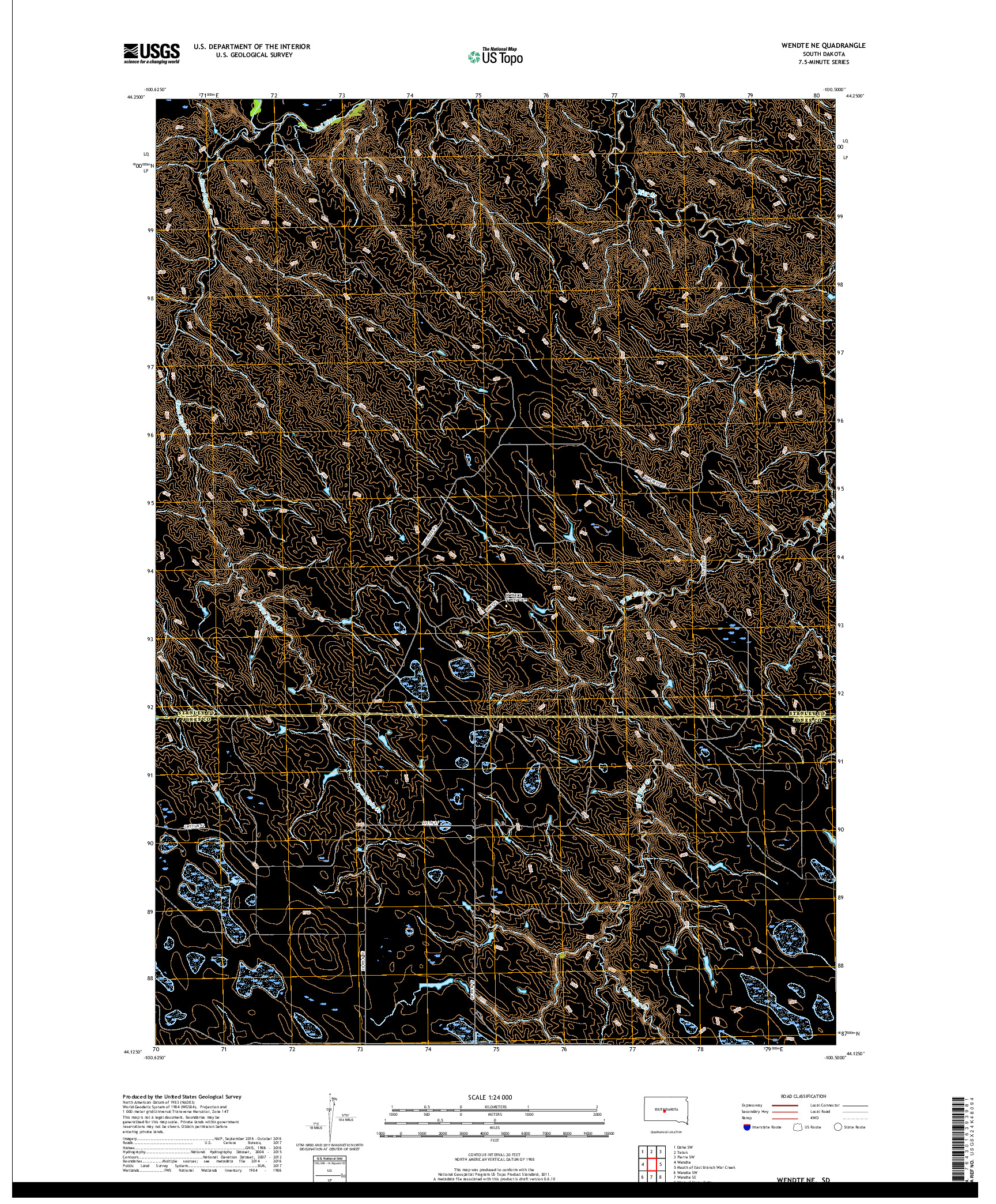 USGS US TOPO 7.5-MINUTE MAP FOR WENDTE NE, SD 2017