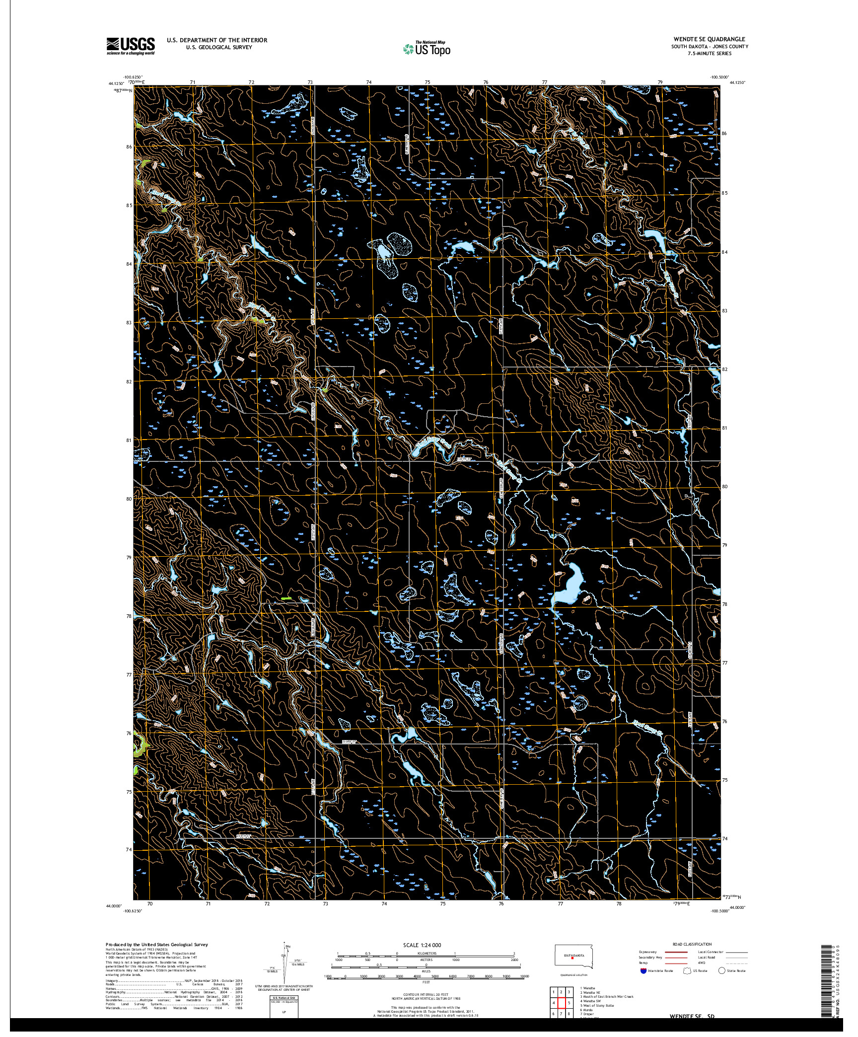 USGS US TOPO 7.5-MINUTE MAP FOR WENDTE SE, SD 2017