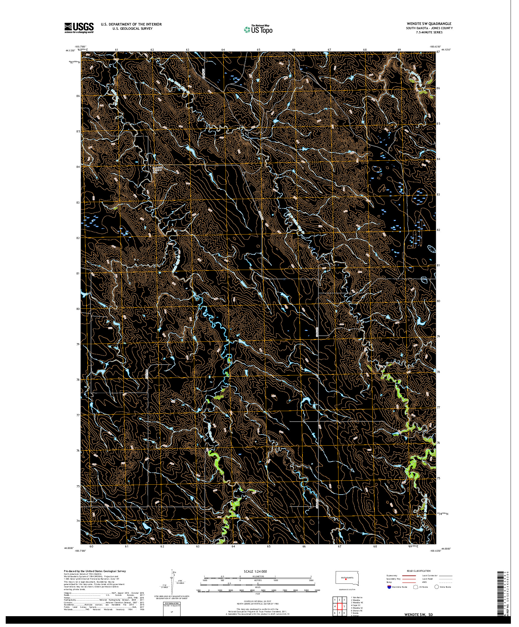 USGS US TOPO 7.5-MINUTE MAP FOR WENDTE SW, SD 2017