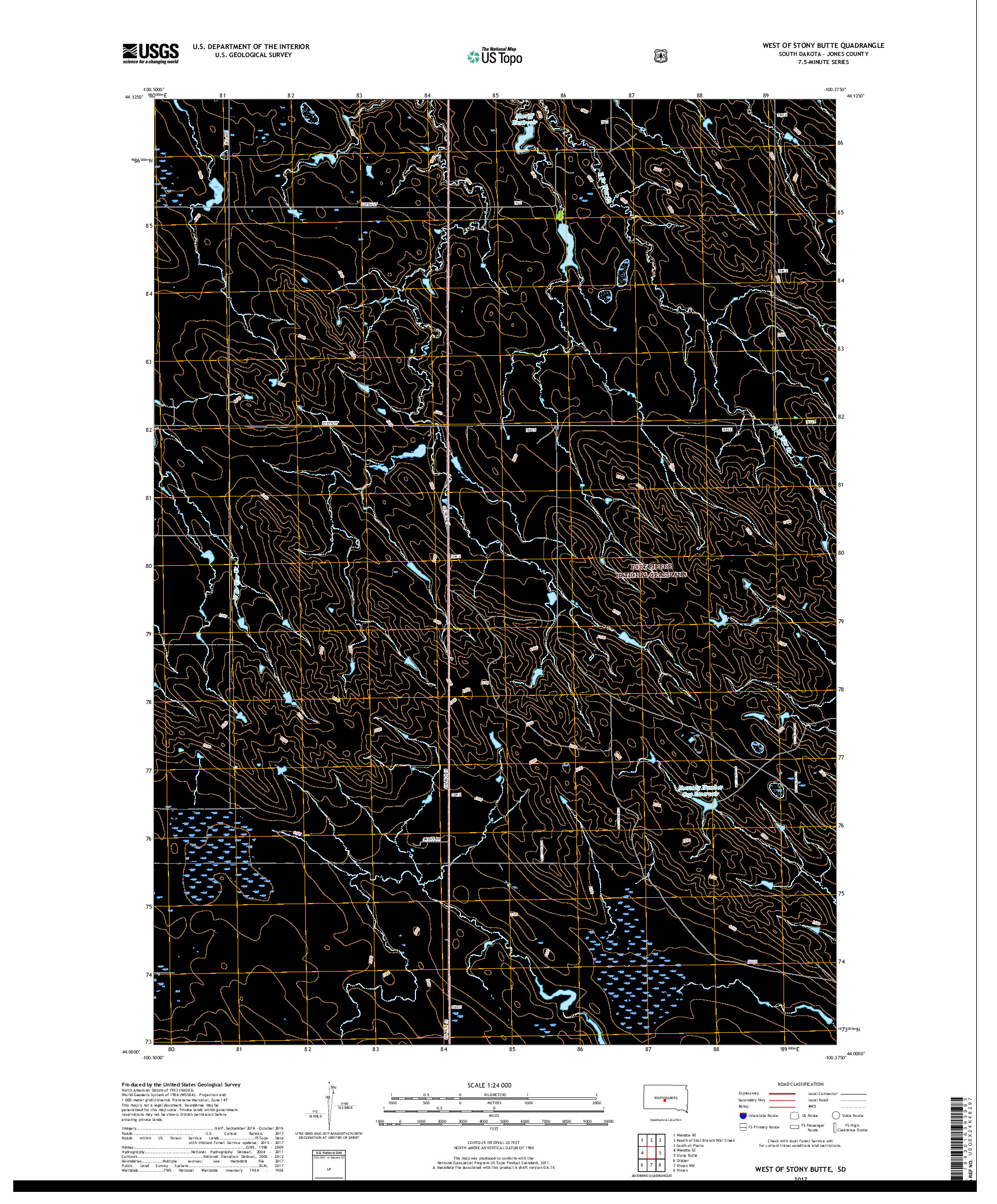 USGS US TOPO 7.5-MINUTE MAP FOR WEST OF STONY BUTTE, SD 2017