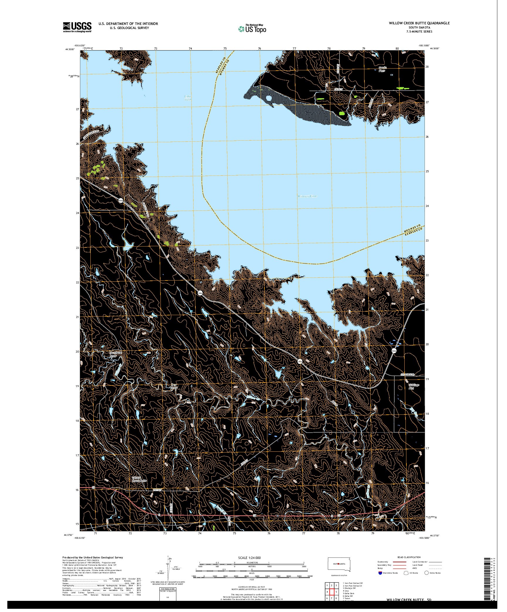 USGS US TOPO 7.5-MINUTE MAP FOR WILLOW CREEK BUTTE, SD 2017