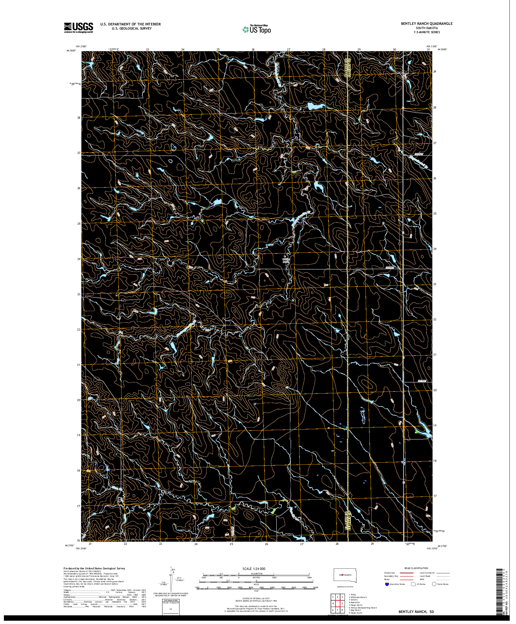 USGS US TOPO 7.5-MINUTE MAP FOR BENTLEY RANCH, SD 2017