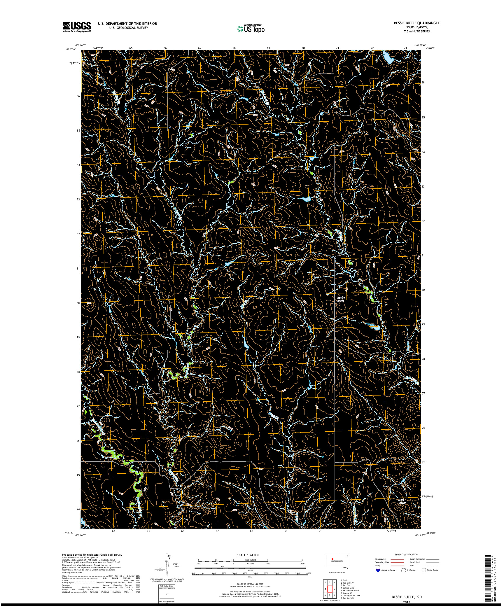 USGS US TOPO 7.5-MINUTE MAP FOR BESSIE BUTTE, SD 2017