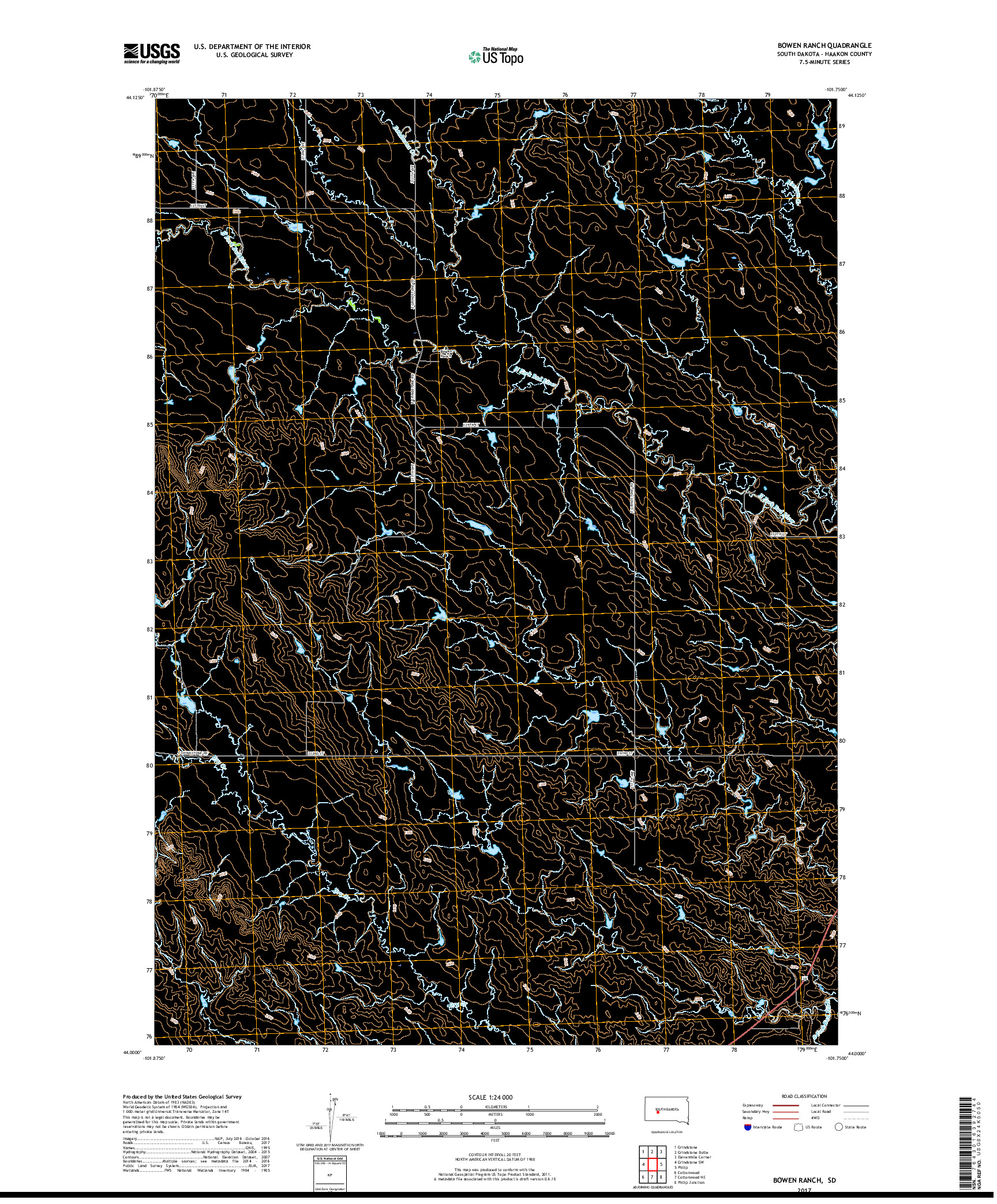 USGS US TOPO 7.5-MINUTE MAP FOR BOWEN RANCH, SD 2017