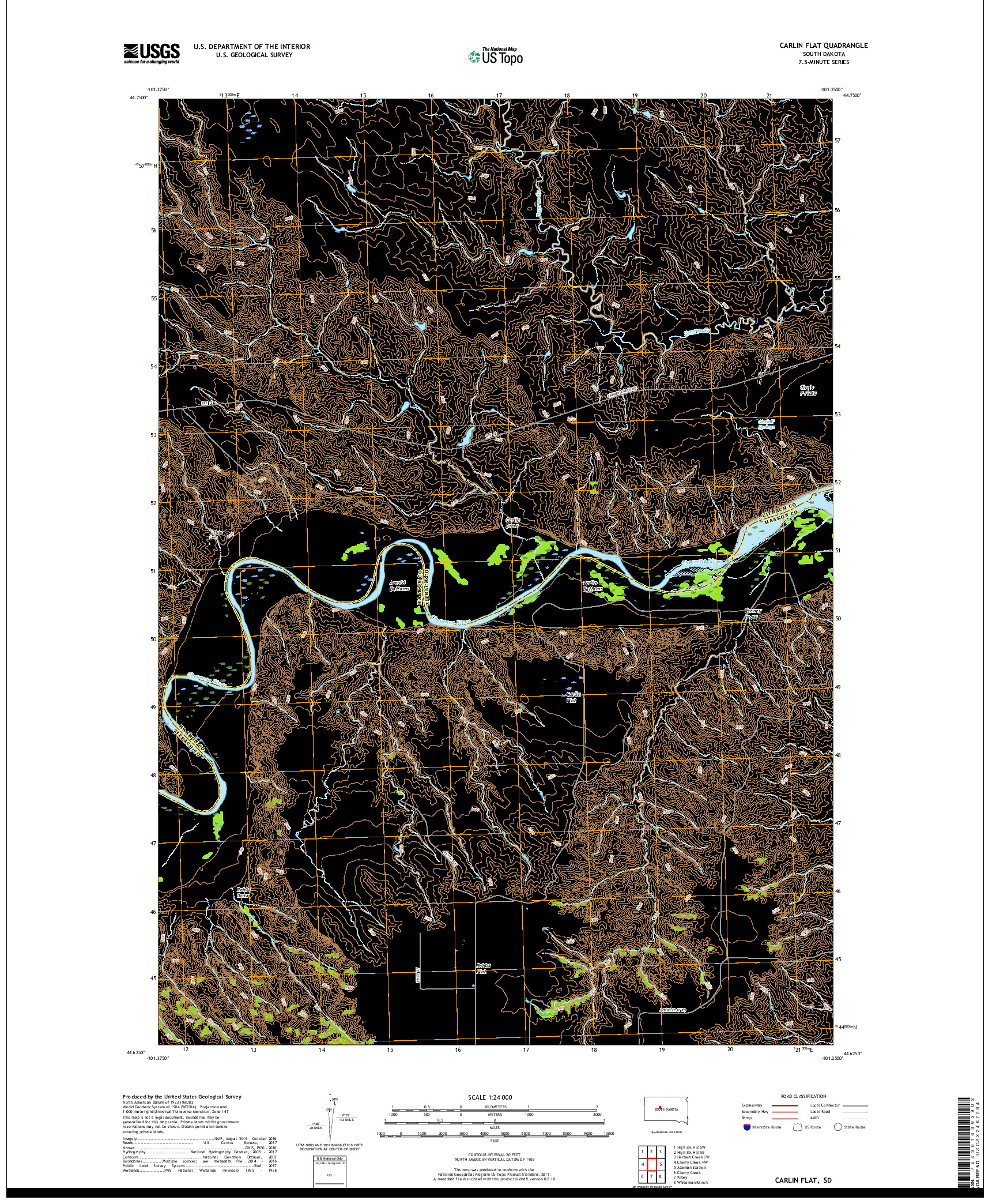 USGS US TOPO 7.5-MINUTE MAP FOR CARLIN FLAT, SD 2017