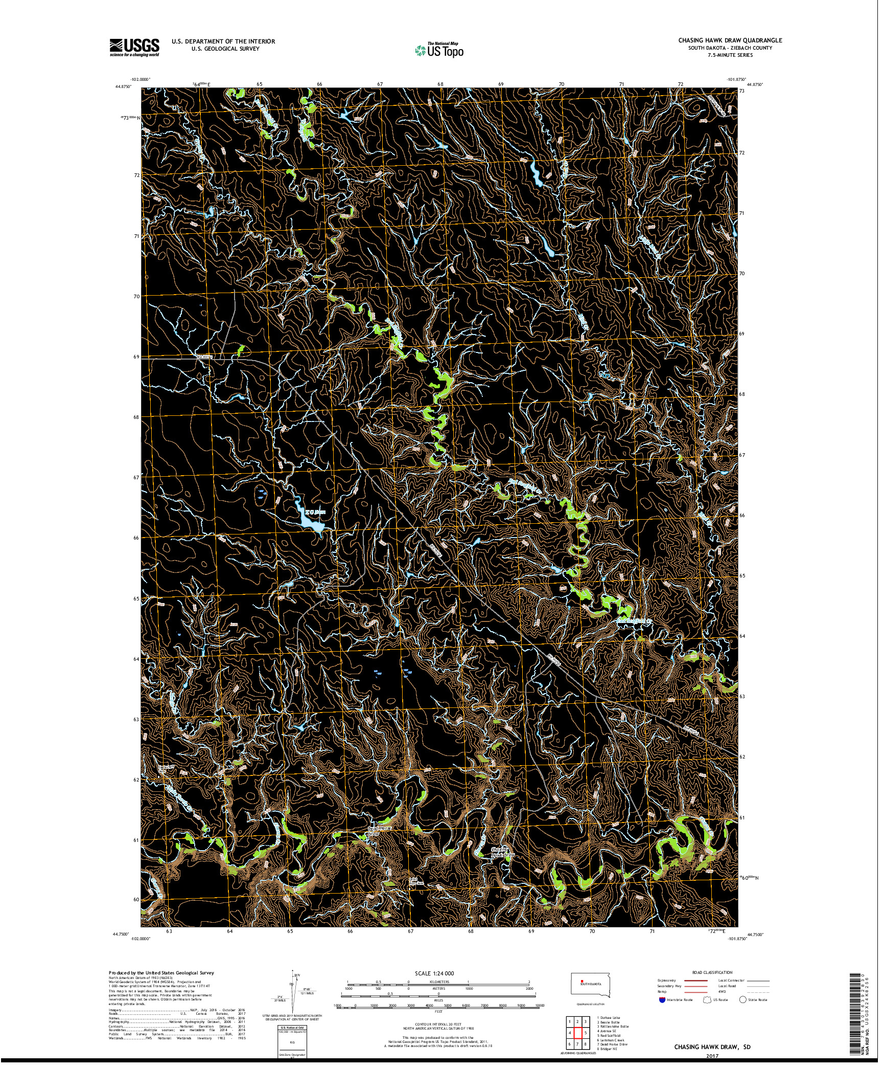 USGS US TOPO 7.5-MINUTE MAP FOR CHASING HAWK DRAW, SD 2017