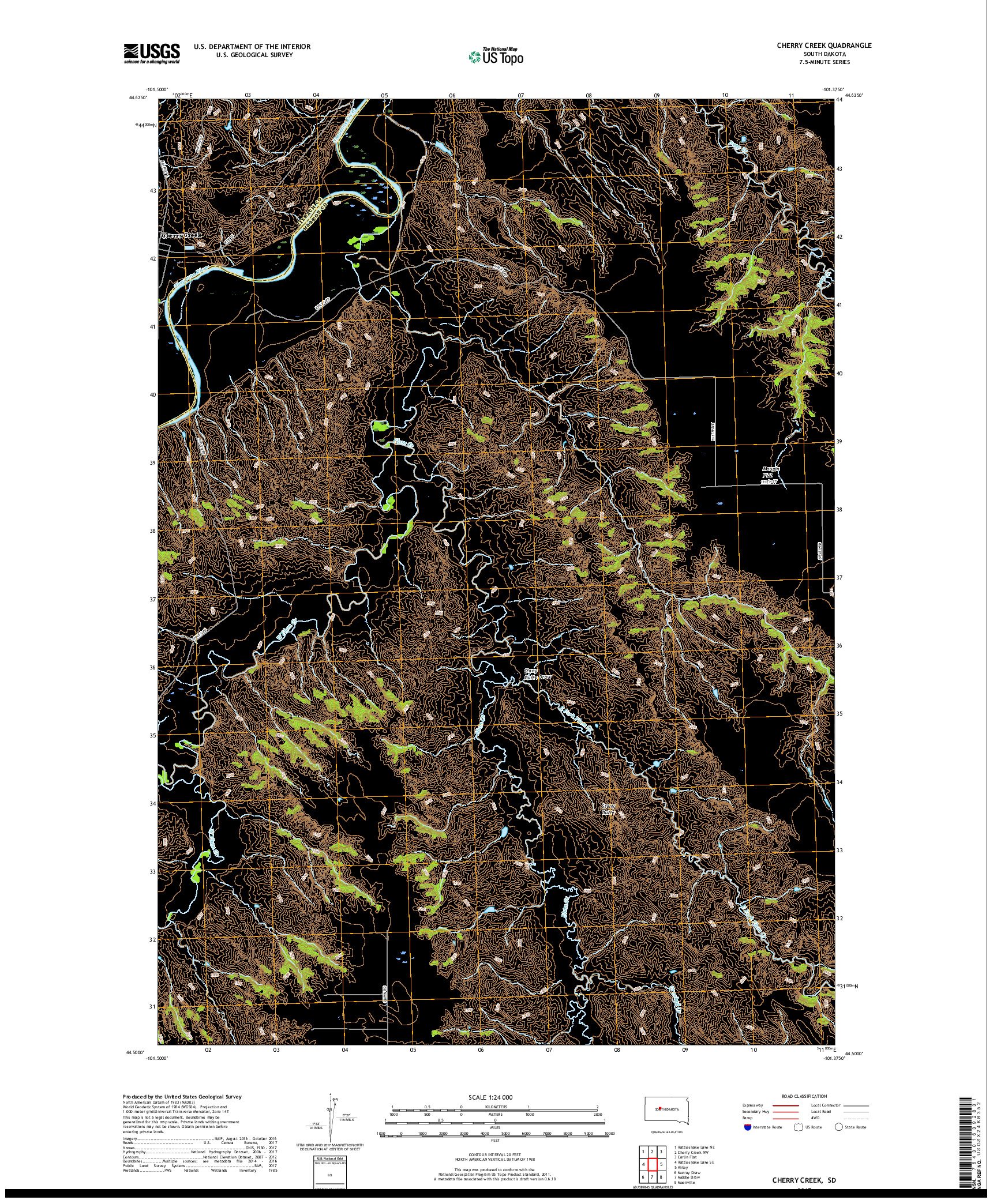 USGS US TOPO 7.5-MINUTE MAP FOR CHERRY CREEK, SD 2017